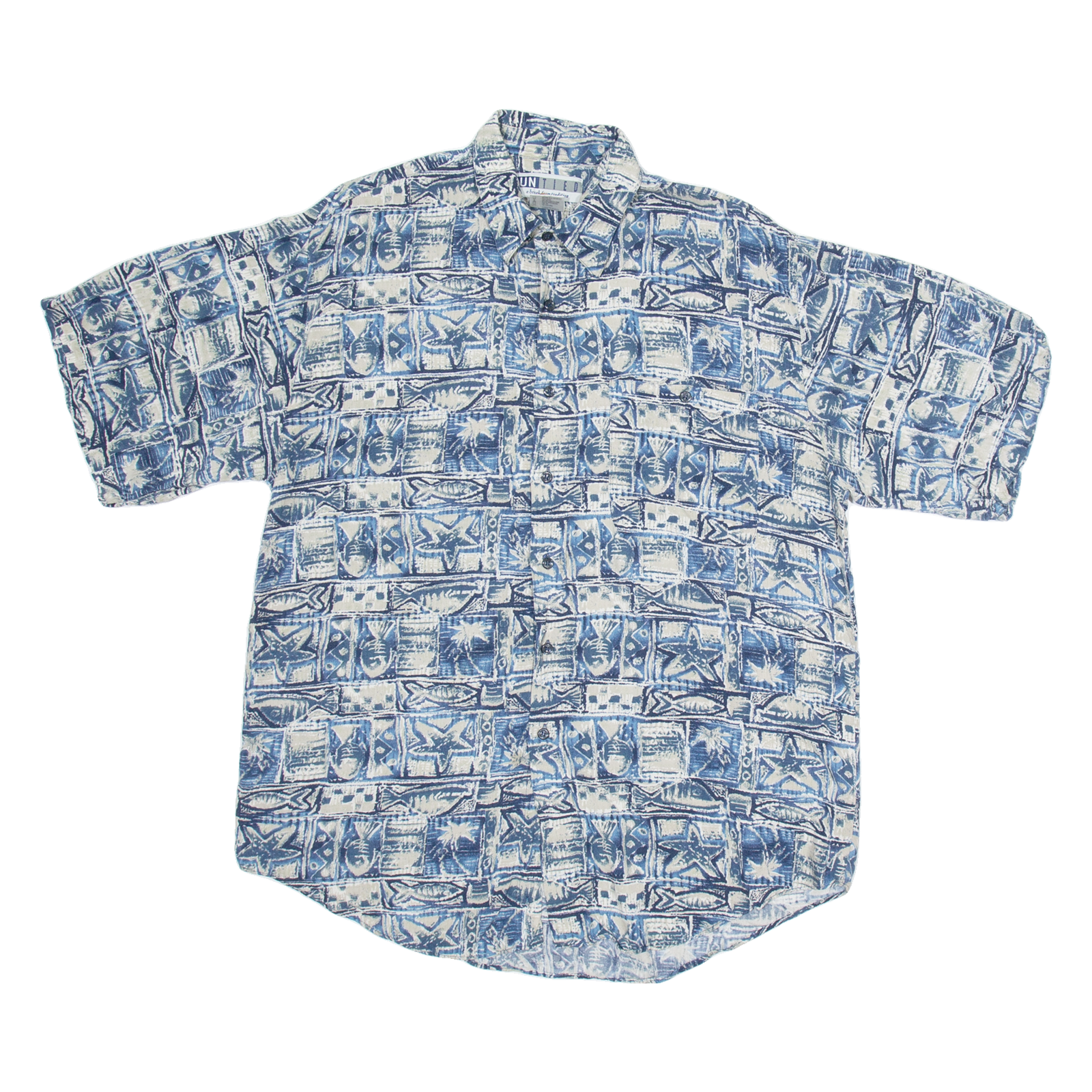 UN TIED Mens Shirt Blue Crazy Pattern L Refurbished - N/A refurbished available on Cerqular