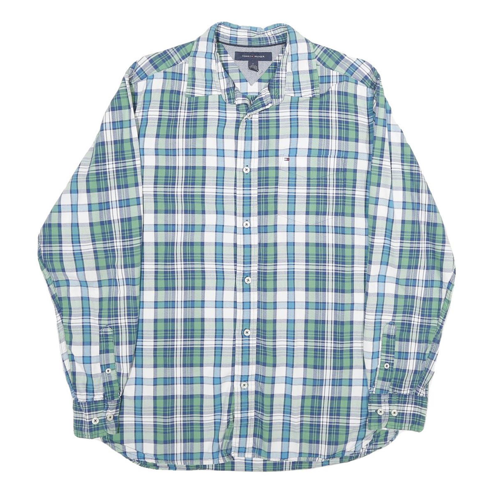 TOMMY HILFIGER Mens Blue & Green Check Shirt M Classic Button Up Long Sleeve Refurbished - N/A refurbished available on Cerqular
