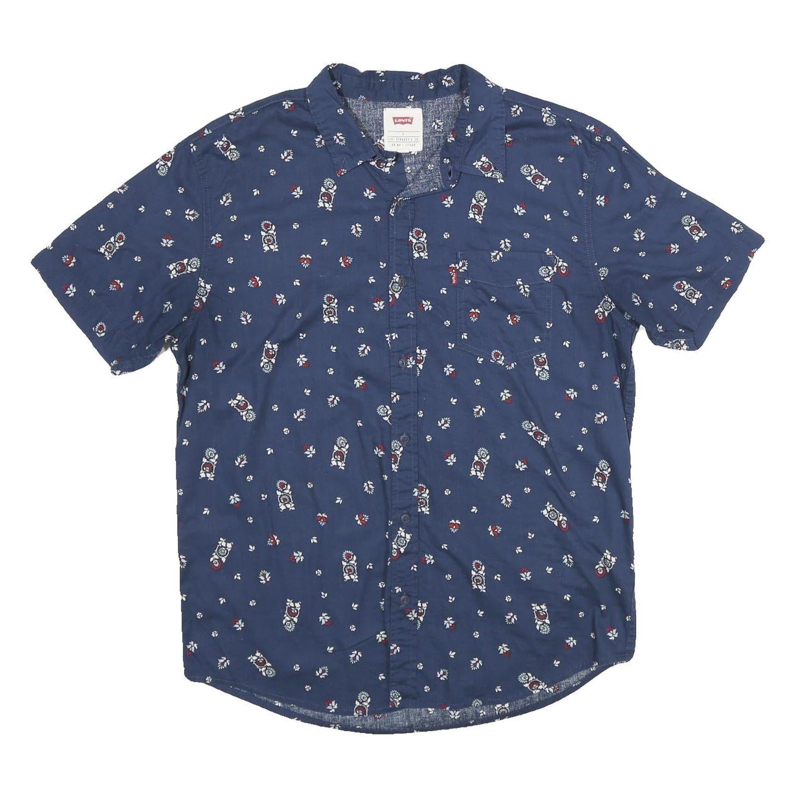 LEVI'S Mens Blue Floral Print Cotton Short Sleeve Shirt L Casual Summer Shirt Refurbished - N/A refurbished available on Cerqular
