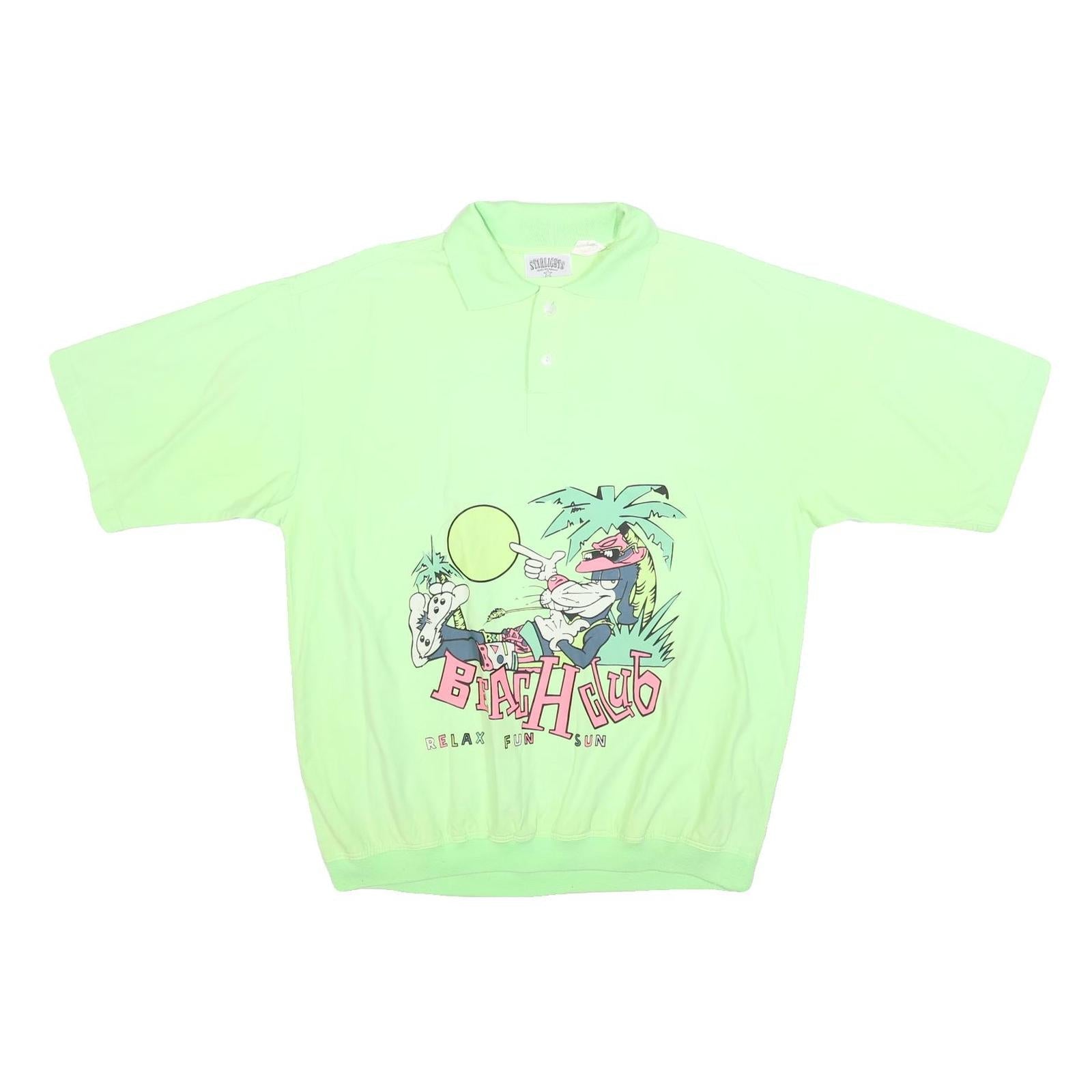 STARLIGHTS Mens Light Green Beach Club Short Sleeve Printed Polo Shirt L Relaxed Refurbished - N/A refurbished available on Cerqular
