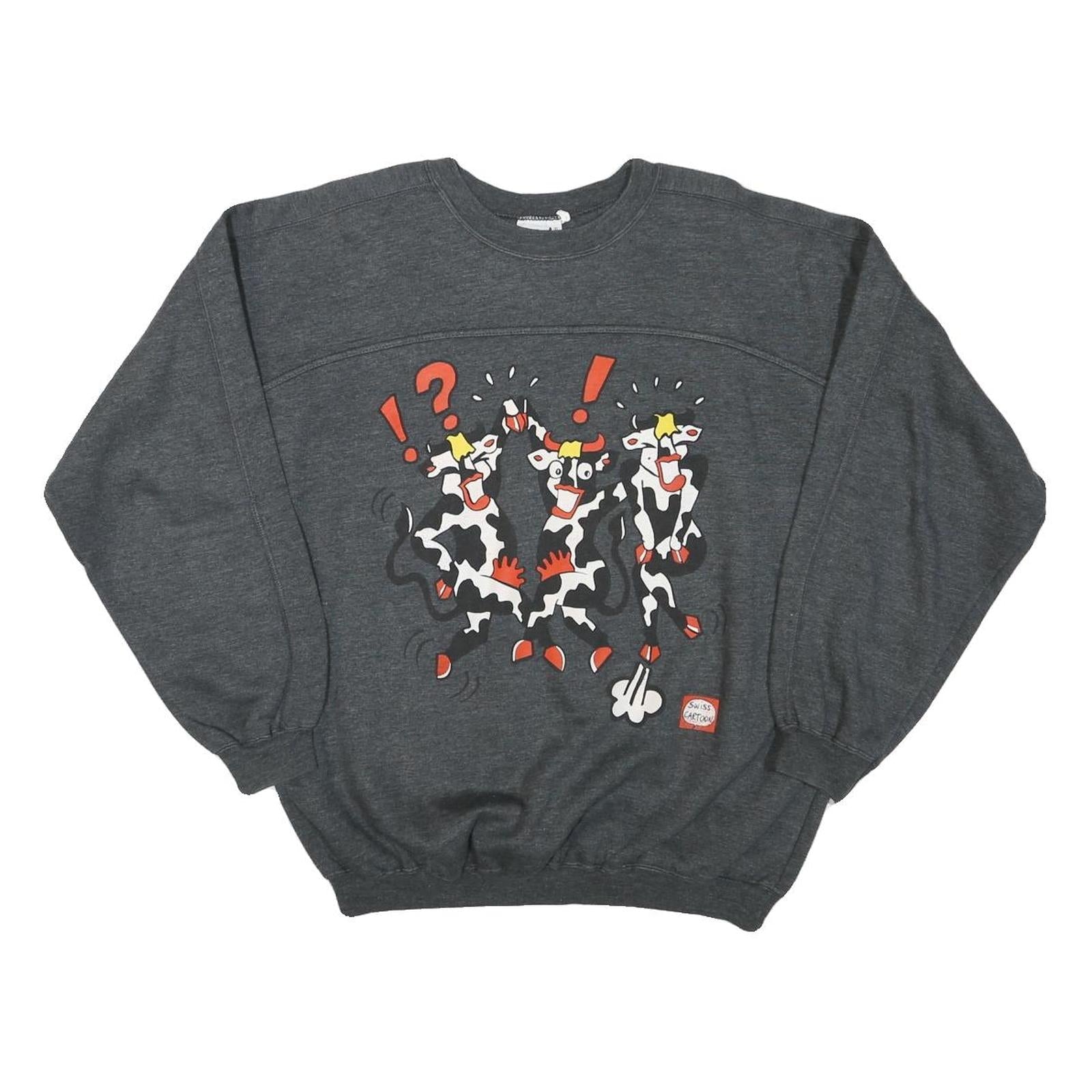 THE BEST Mens Grey Sweatshirt S Cartoon Print Cotton Blend Crew Neck Long Sleeve Refurbished - N/A refurbished available on Cerqular