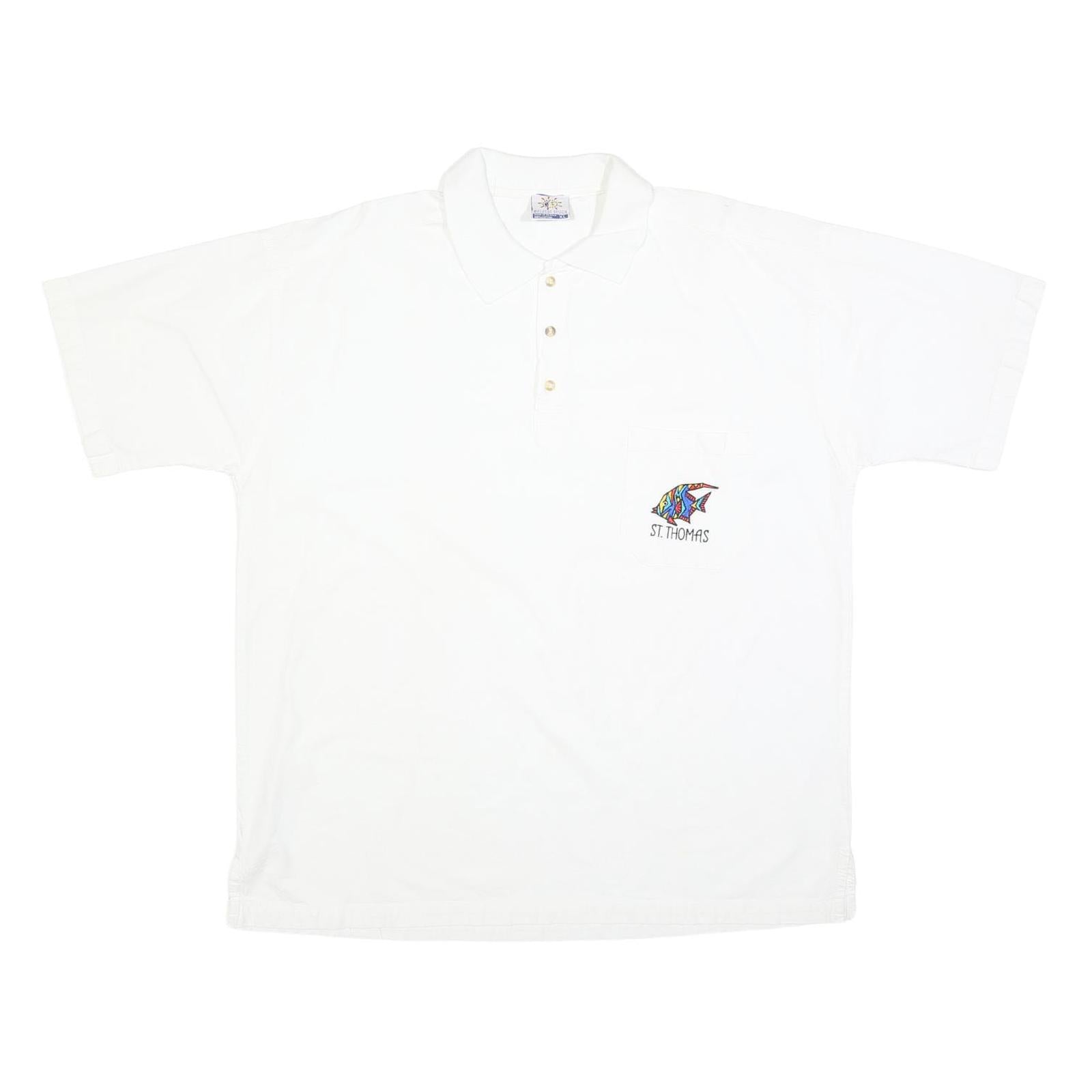 MUSSFELDT DESIGN Mens White Cotton Polo Shirt L St Thomas Pocket Print Refurbished - N/A refurbished available on Cerqular
