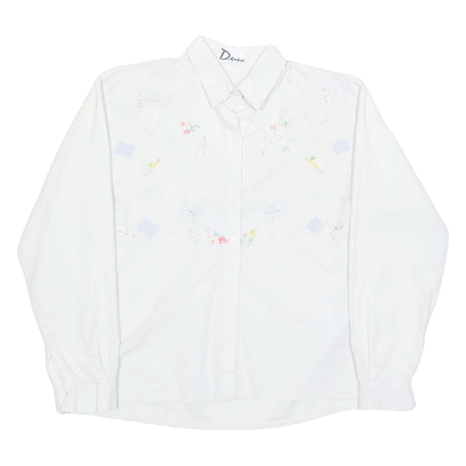 DUNE Womens Printed Shirt White Collared Long Sleeve 90s Floral M Refurbished - N/A refurbished available on Cerqular