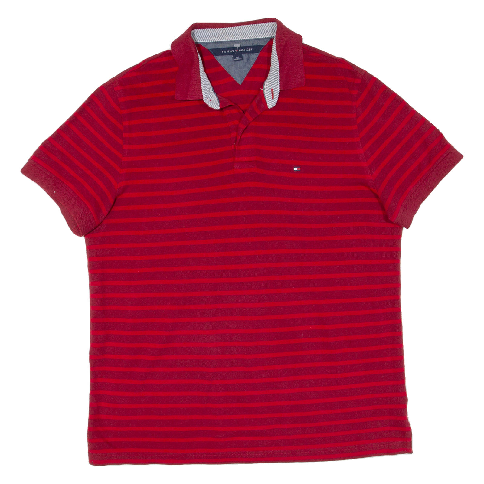 TOMMY HILFIGER Mens Polo Shirt Red Striped L Refurbished - N/A refurbished available on Cerqular