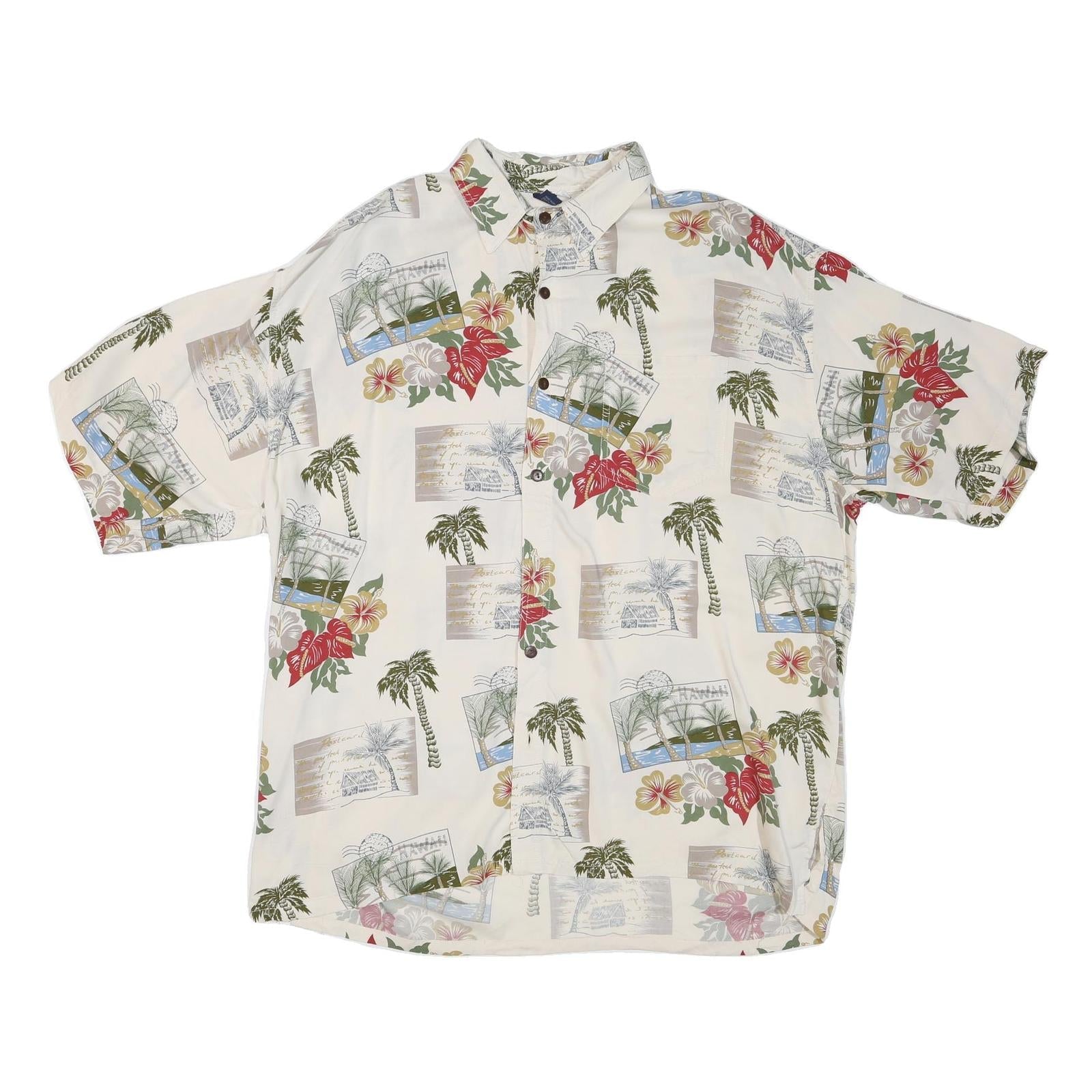 Mens Cream Hawaiian Print Cotton Blend Shirt XL Summer Holiday Style Casual Refurbished - N/A refurbished available on Cerqular