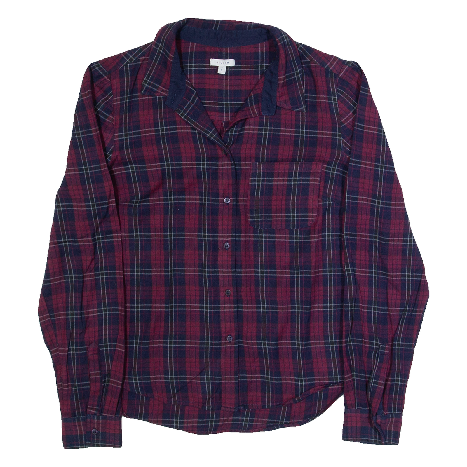JIGSAW Womens Printed Shirt Maroon Collared Long Sleeve Check S Refurbished - N/A refurbished available on Cerqular