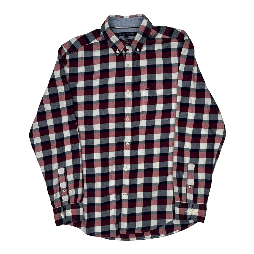 Tommy Hilfiger Checked Shirt - Medium Blue Cotton Refurbished - Thrifted (note: this is a term often used to describe second- refurbished available on Cerqular