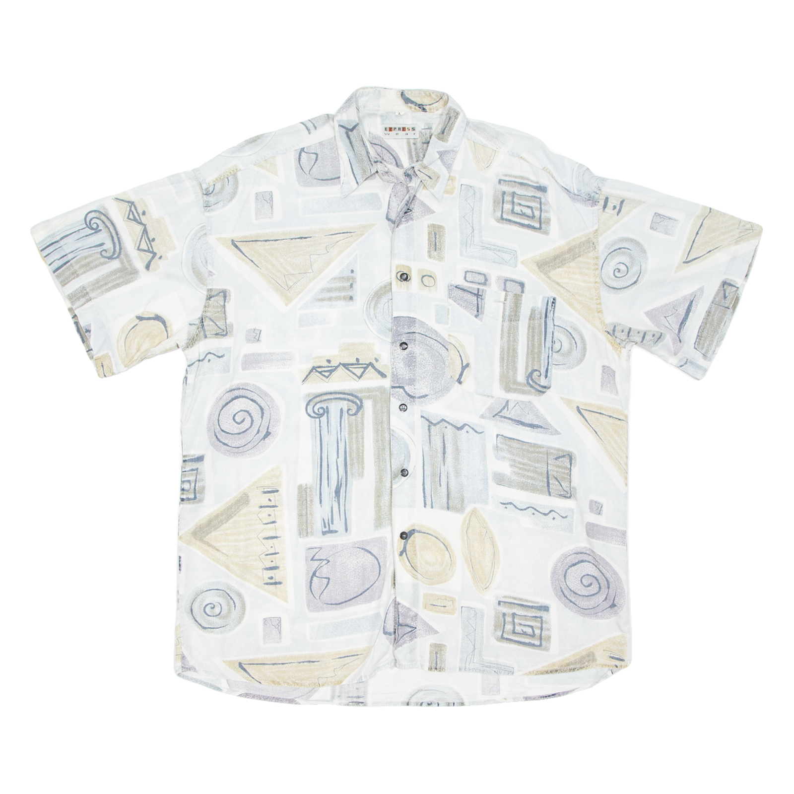 EXPRESS WEAR Mens Shirt Beige Crazy Pattern L Refurbished - N/A refurbished available on Cerqular