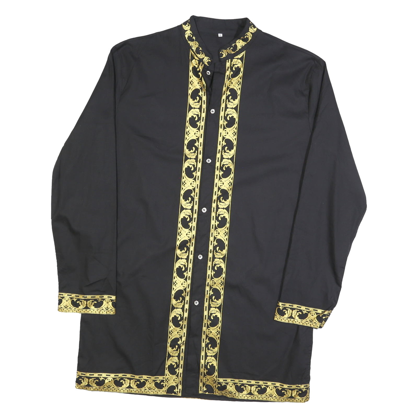 Buy Womens Black & Gold Cotton Blend Shirt Long Sleeve Band Collar Baroque Print M Refurbished - $15.59 Womens Black & Gold Cotton Blend Shirt Long Sleeve Band Collar Baroque Print M Refurbished - N/A refurbished available on Cerqular