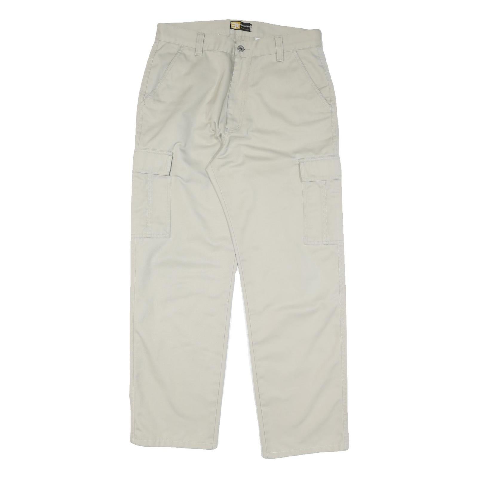 Beige Mens Cotton Blend Regular Cargo Trousers W34 L30 Work Utility Zip Refurbished - N/A refurbished available on Cerqular