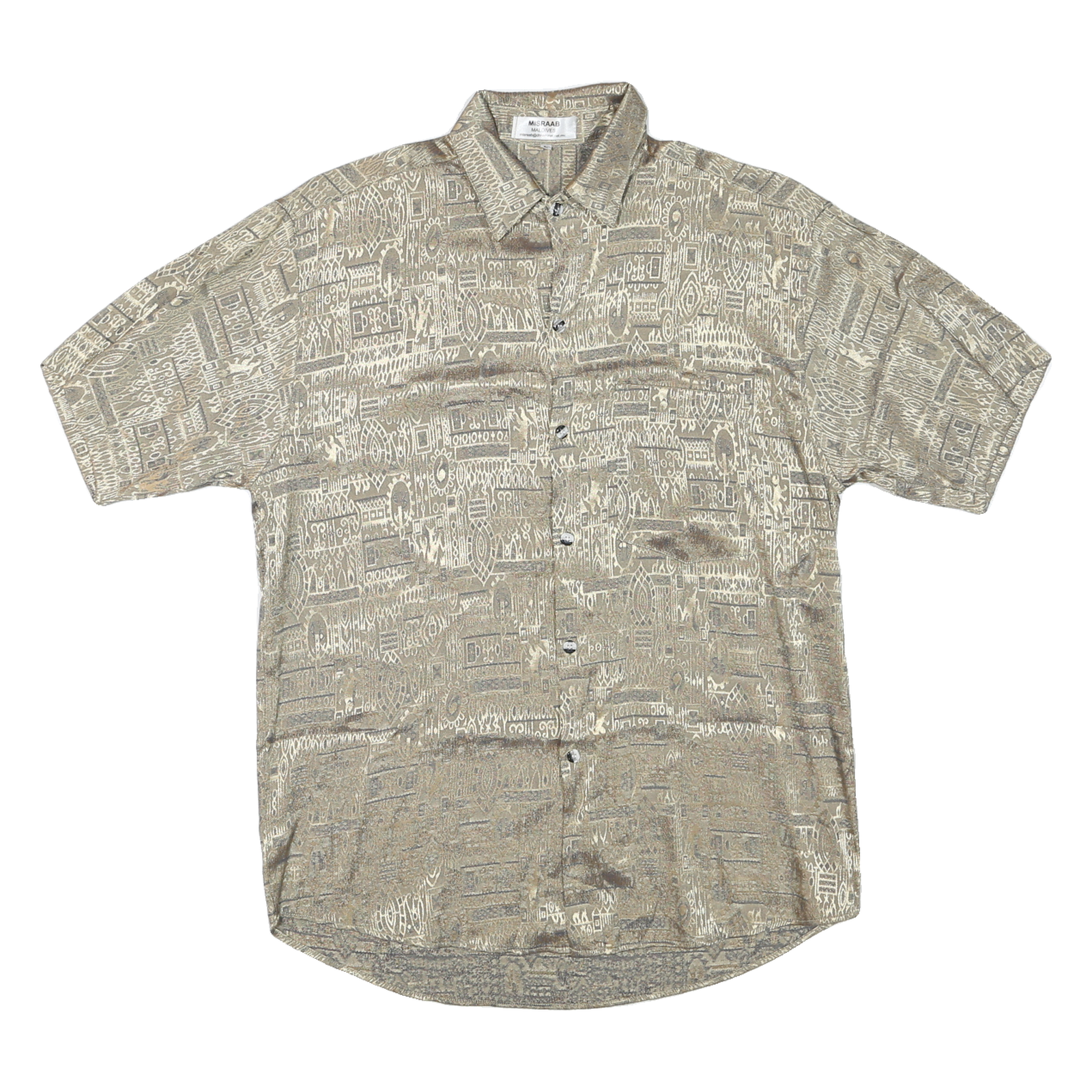 MISRAAB Mens Beige Patterned Shirt L Short Sleeve Button Polyester Blend Casual Refurbished - N/A refurbished available on Cerqular