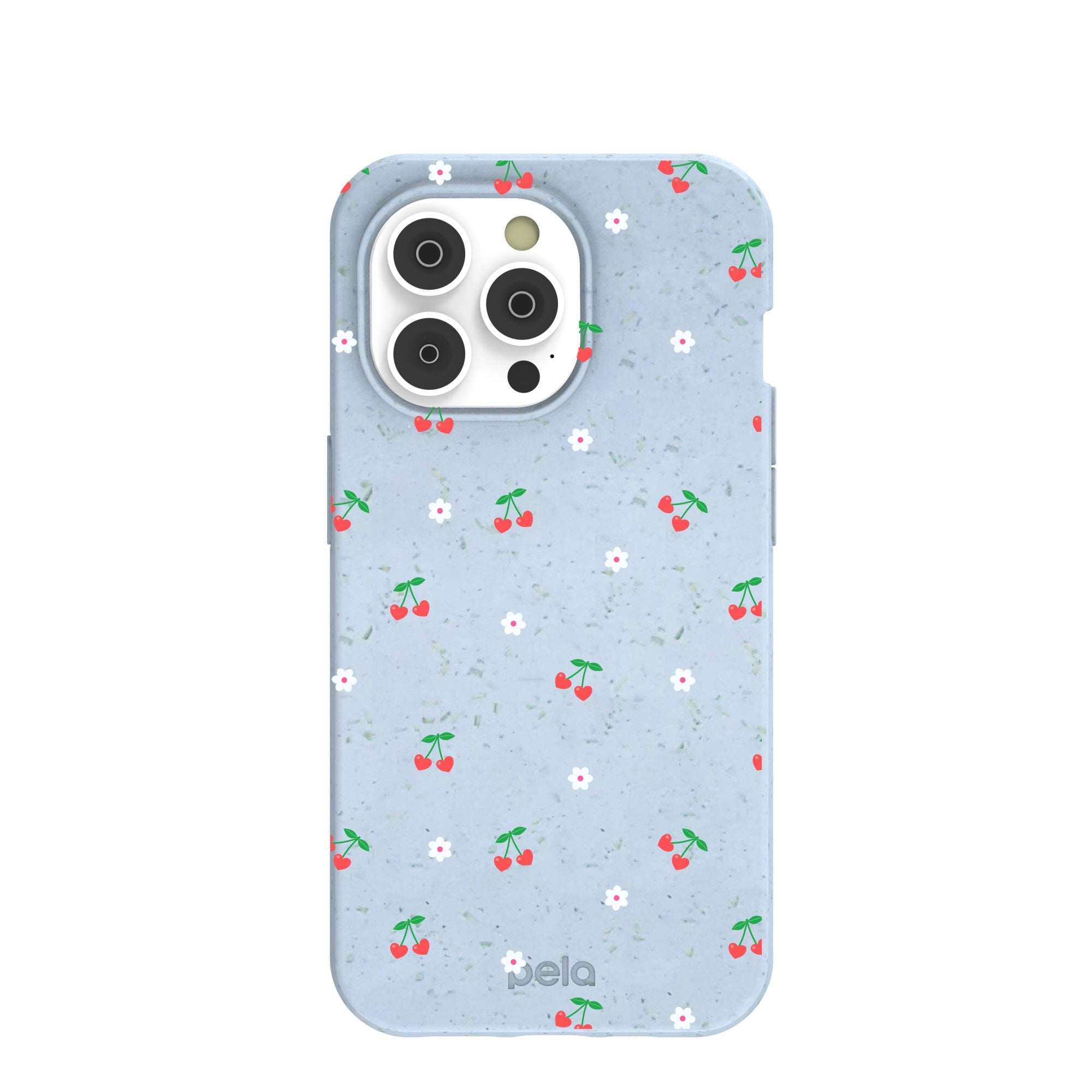 Powder Blue Sweet Cherries iPhone 14 Pro Case Refurbished - Pela Case refurbished available on Cerqular
