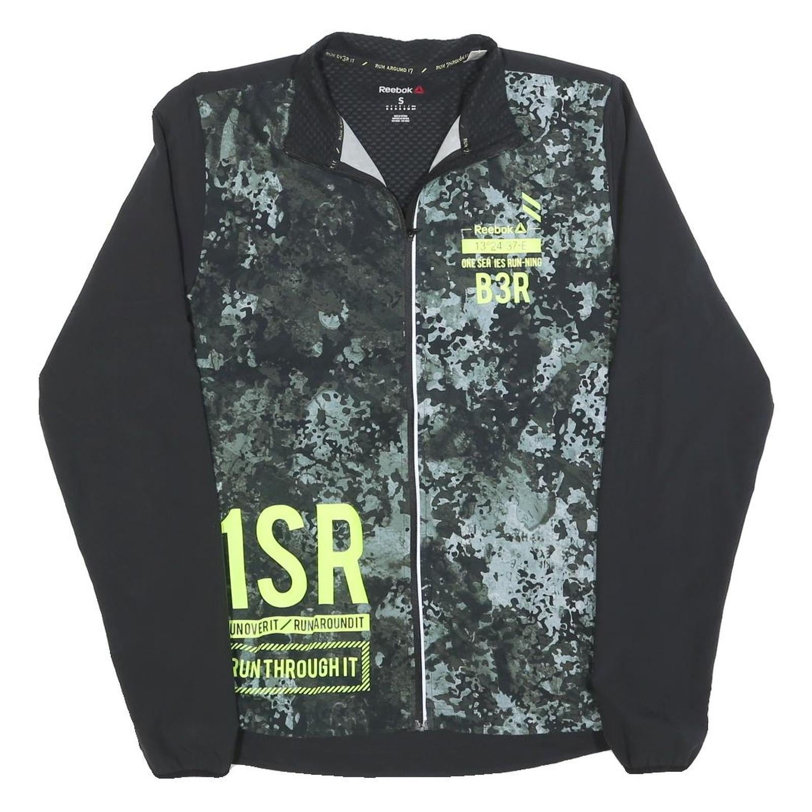 REEBOK Mens Black Grey B3R Print Activewear Jacket S Polyester Zip Refurbished - N/A refurbished available on Cerqular
