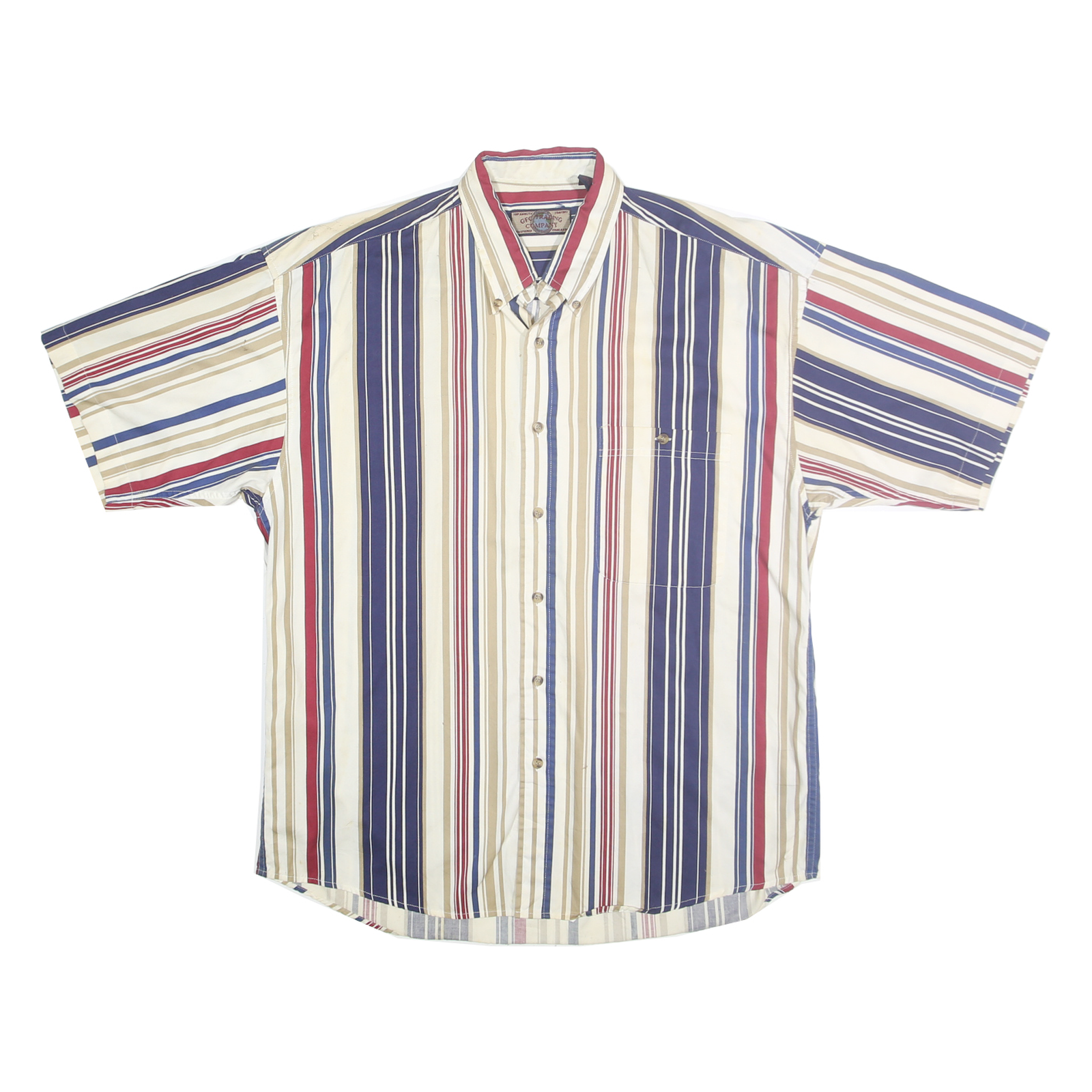 GFC TRADING COMPANY Mens Blue Beige Red Striped Shirt L Button-Down Casual Refurbished - N/A refurbished available on Cerqular