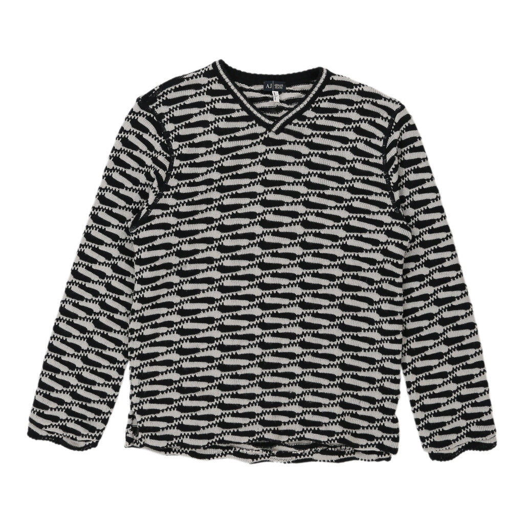 Armani Jeans Striped Jumper - Large White Cotton | Size: large Refurbished - N/A (Preloved Designer is not a specific brand, it refurbished available on Cerqular