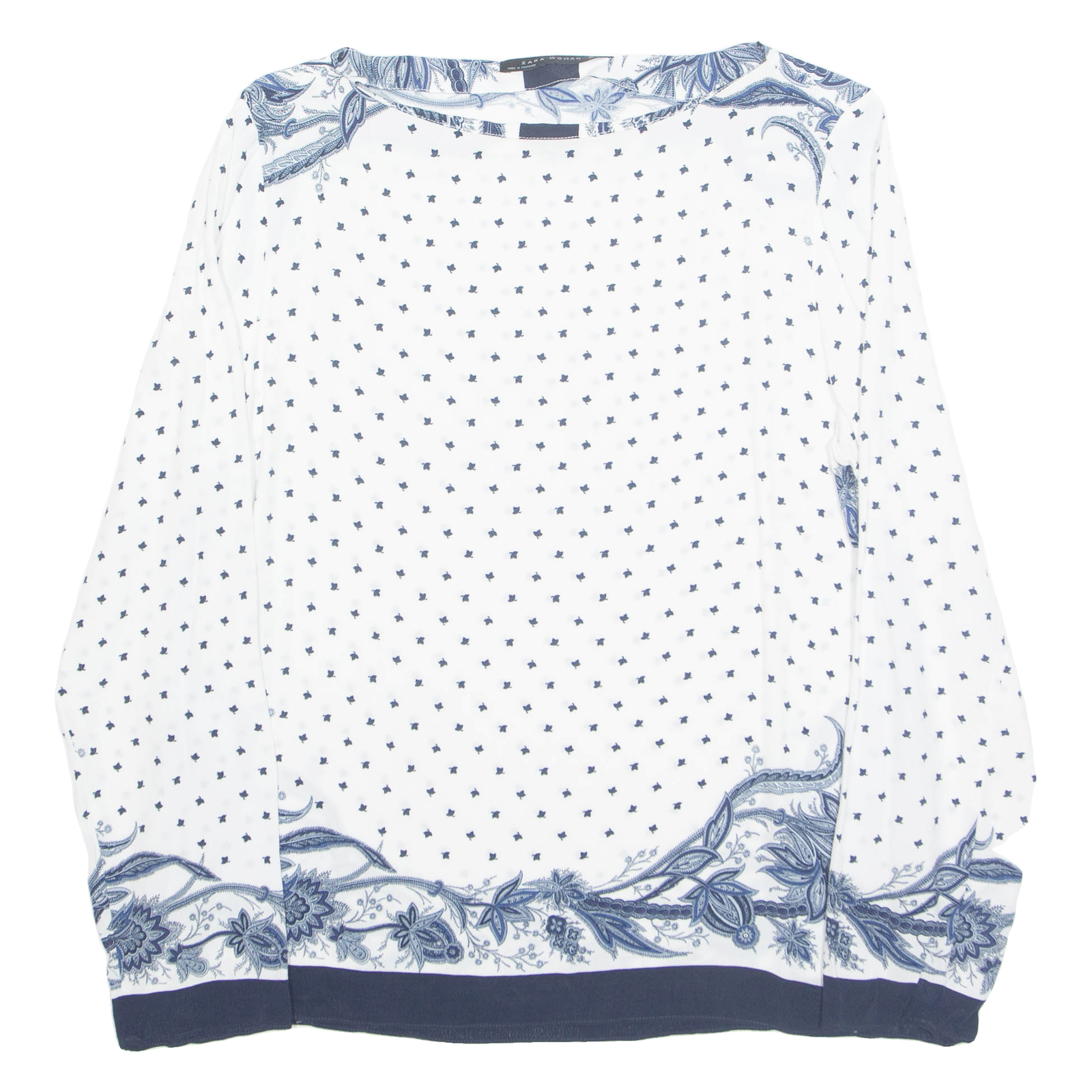 ZARA Womens Printed Blouse White Long Sleeve Floral L Refurbished - N/A refurbished available on Cerqular