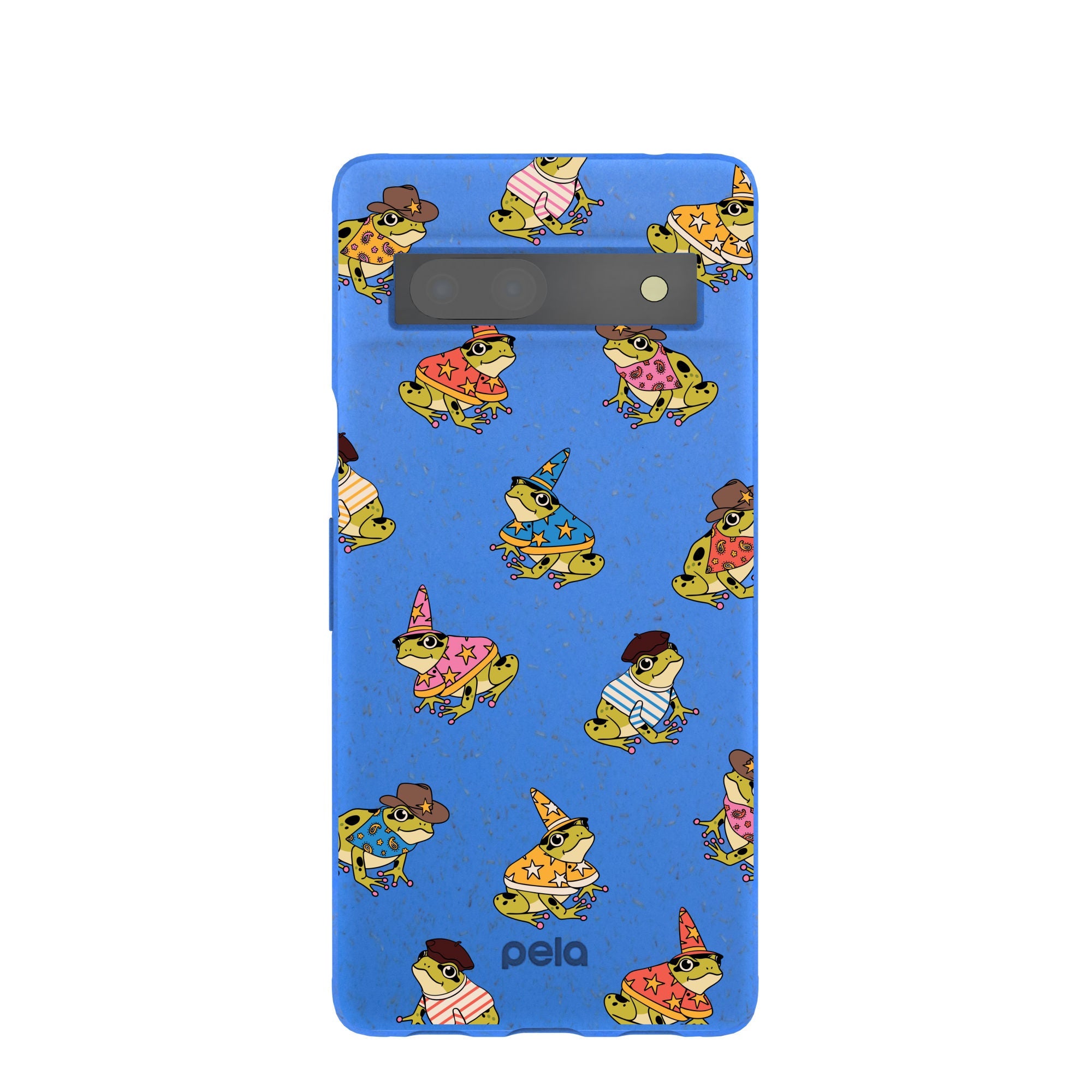 Electric Blue Fancy Frogs Google Pixel 7a Case Refurbished - Pela Case refurbished available on Cerqular