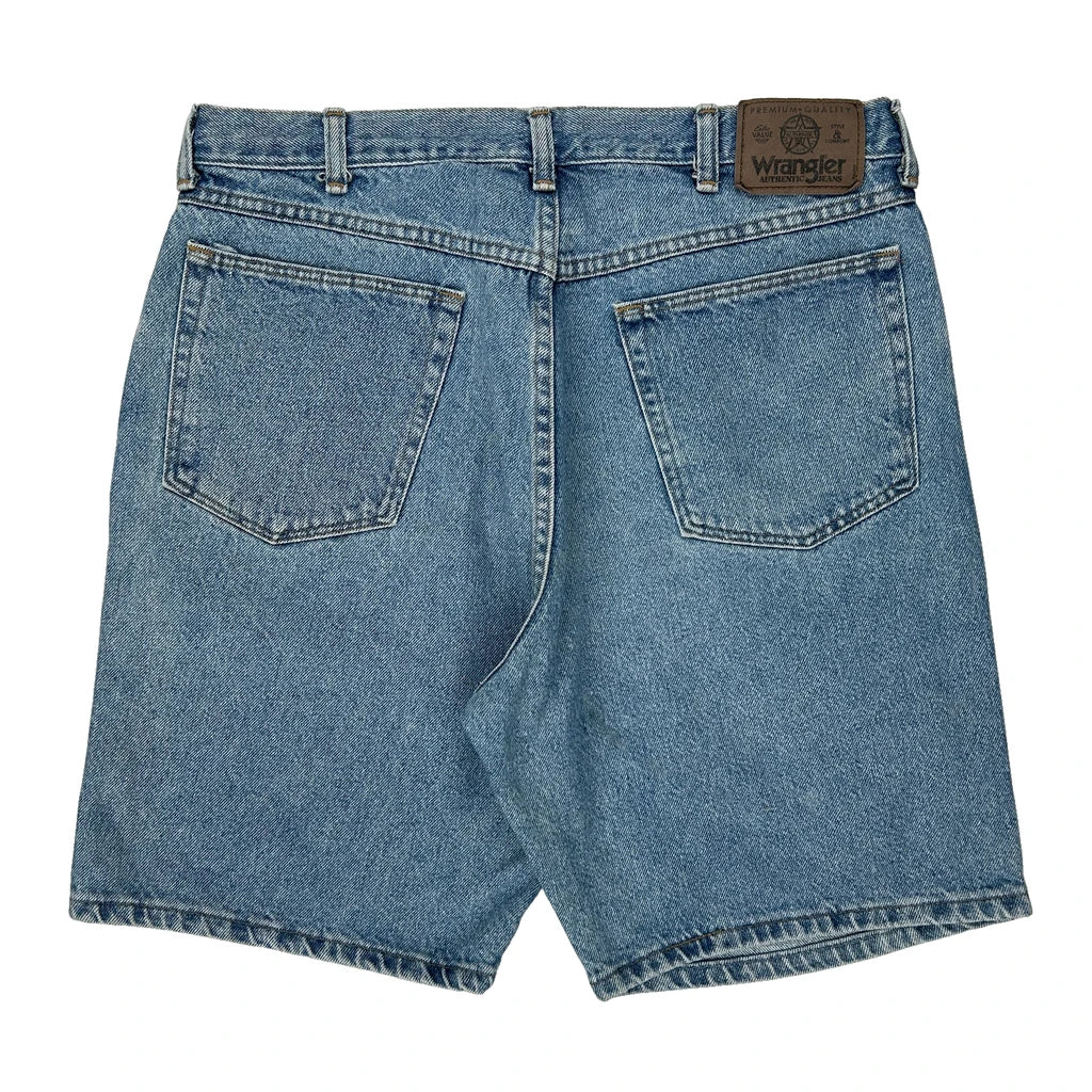 Wrangler Denim Shorts - 34W 9L Blue Denim Refurbished - Thrifted (note: this is a term often used to describe second- refurbished available on Cerqular