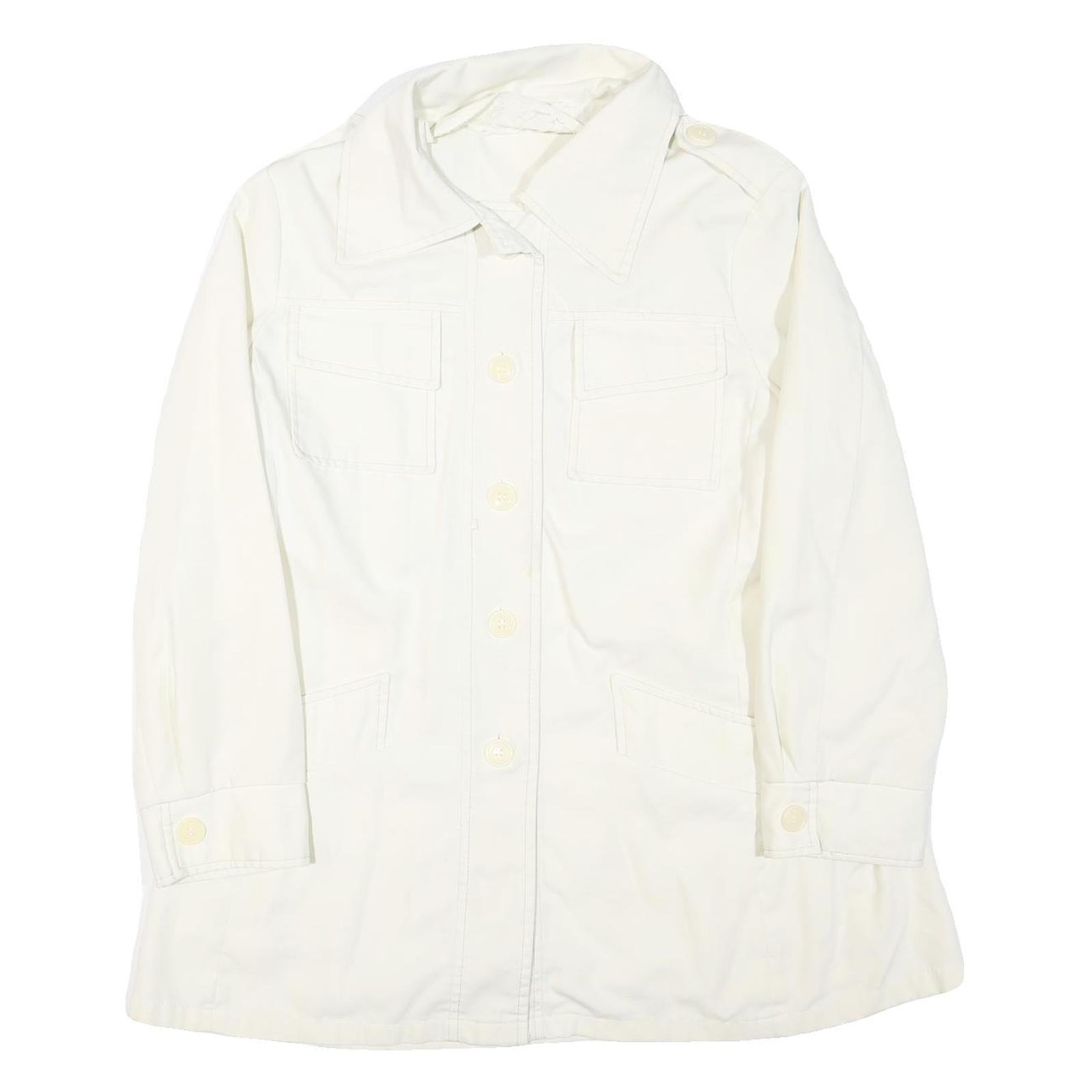 Womens White Cotton Blend Button Jacket L Plain Classic Spacious Pockets Refurbished - N/A refurbished available on Cerqular