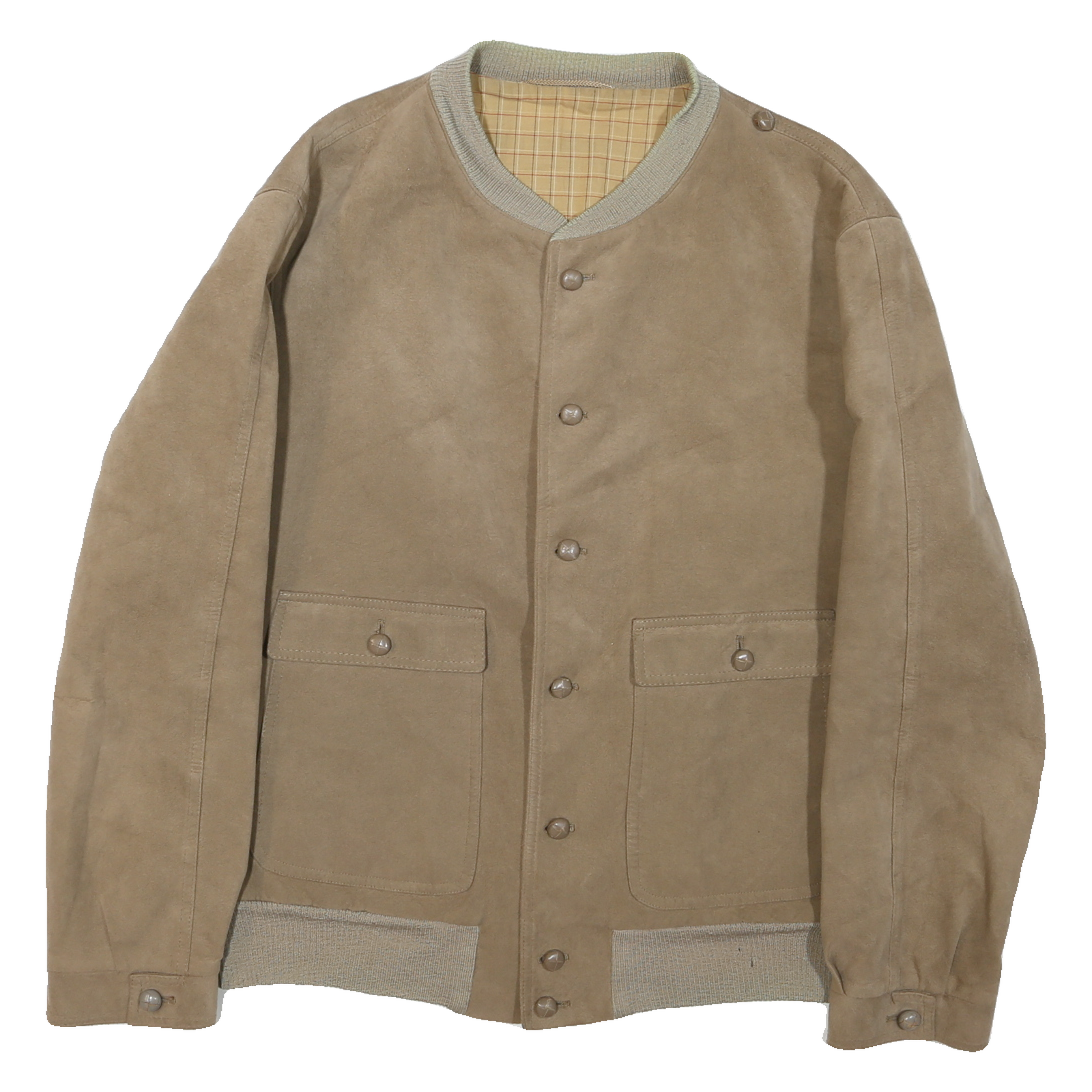 Womens Beige Coach Suede Button Jacket L Woven Plain Long Sleeve Band Collar Refurbished - N/A refurbished available on Cerqular