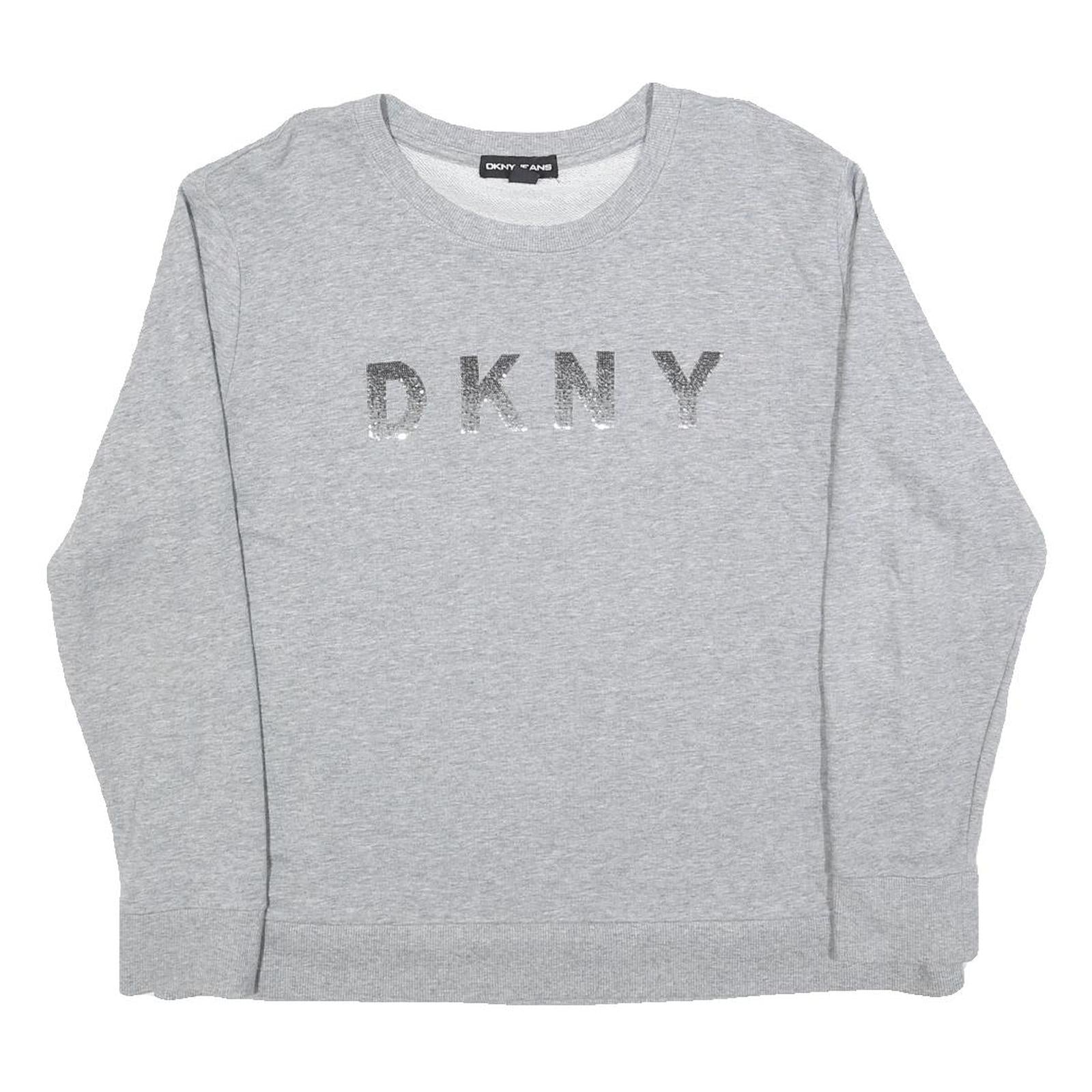 DKNY Womens Grey Sweatshirt Crew Neck L Logo Print Cotton Blend Pullover Refurbished - N/A refurbished available on Cerqular