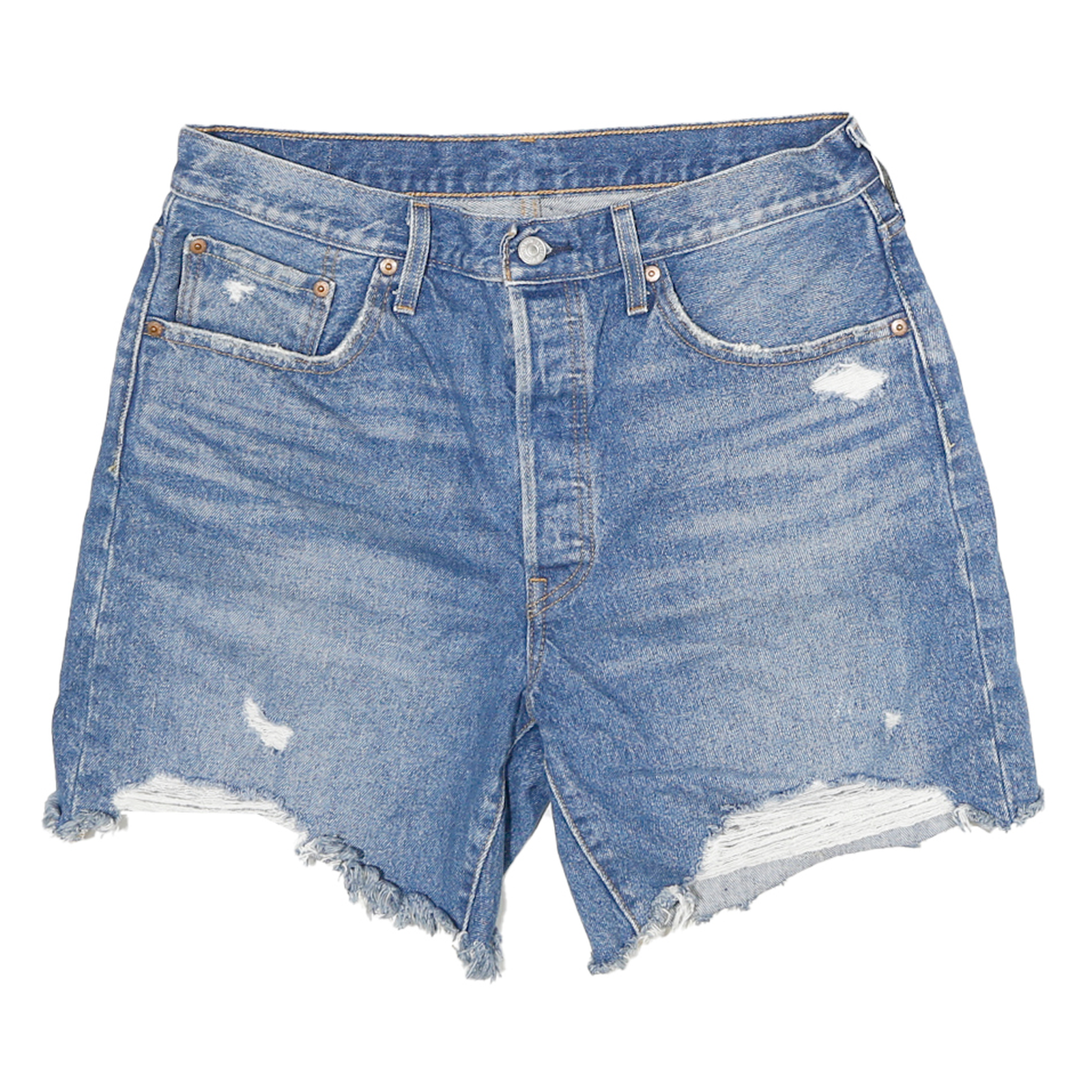 LEVI'S Womens Denim Blue Distressed Casual Shorts L W32 Frayed Hem Refurbished - N/A refurbished available on Cerqular