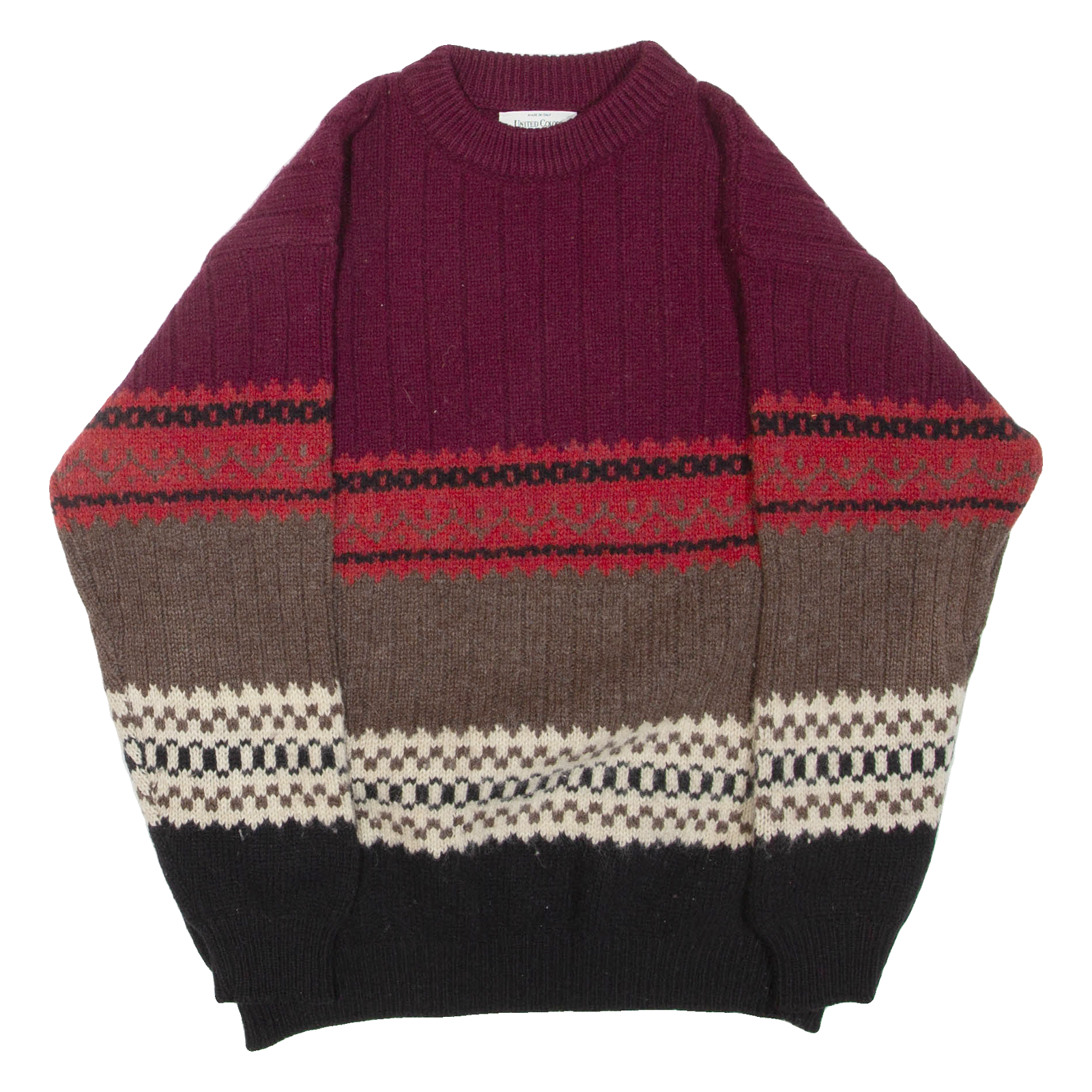 BENETTON Mens Patterned Jumper Maroon Striped Tight Knit Wool M Refurbished - N/A refurbished available on Cerqular
