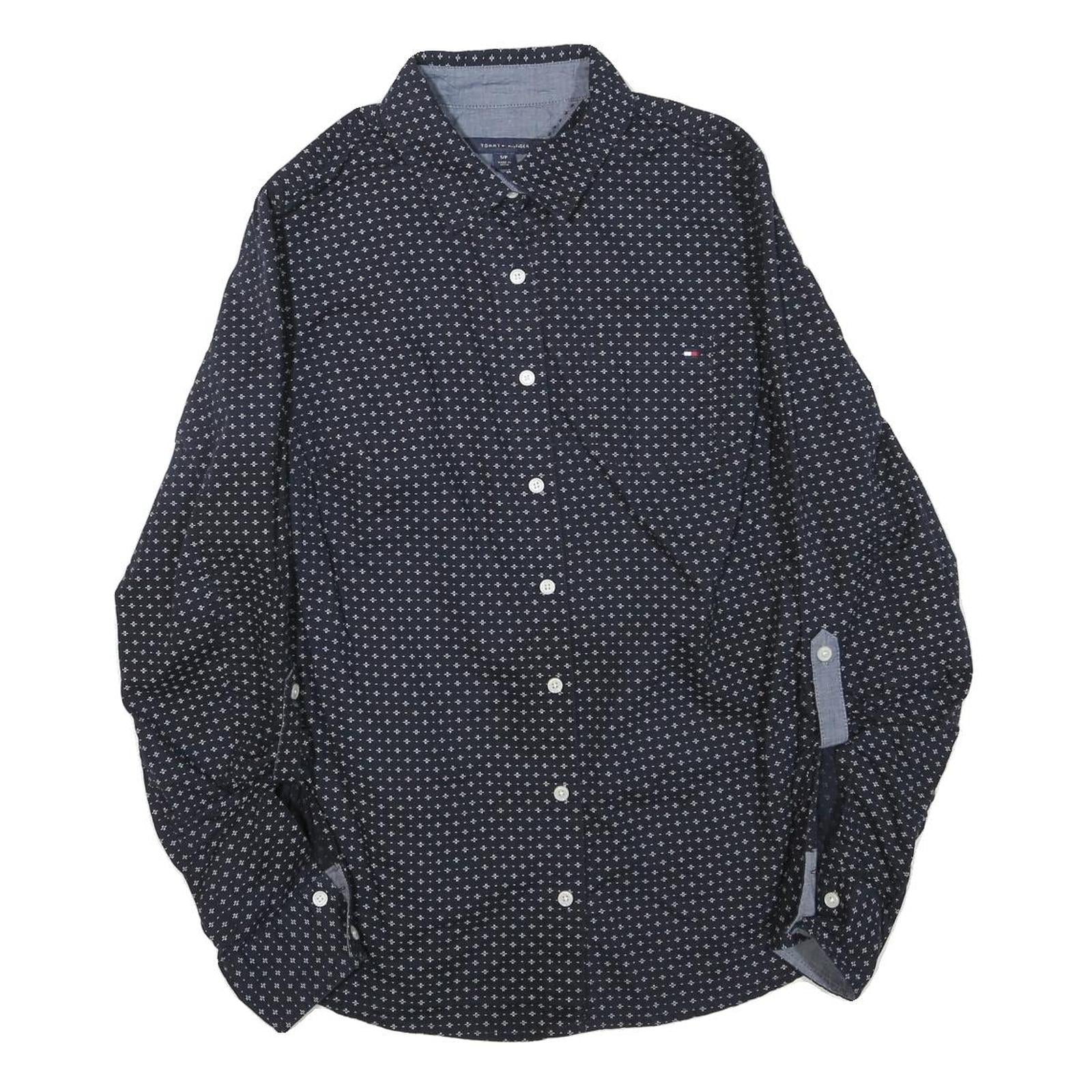 TOMMY HILFIGER Womens Blue & White Printed Shirt S Button Front Casual Refurbished - N/A refurbished available on Cerqular