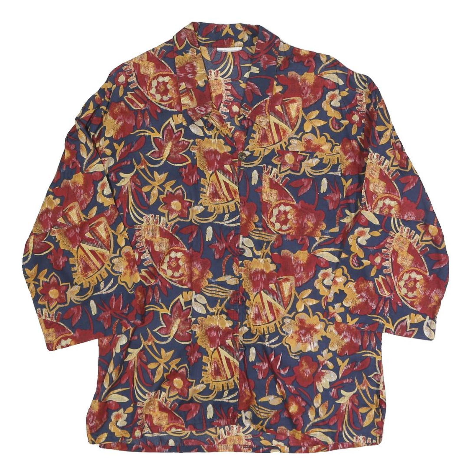 Buy Womens Blue Red Yellow Floral Blouse 3/4 Sleeve Collared L Cotton Blend Refurbished - $18.19 Womens Blue Red Yellow Floral Blouse 3/4 Sleeve Collared L Cotton Blend Refurbished - N/A refurbished available on Cerqular