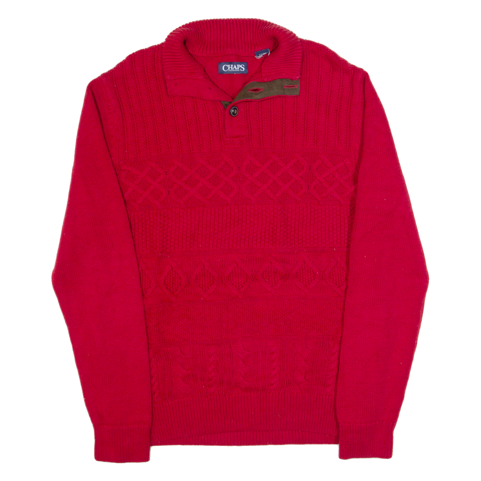 CHAPS Mens Patterned Jumper Red Button Neck Chunky Knit S Refurbished - N/A refurbished available on Cerqular