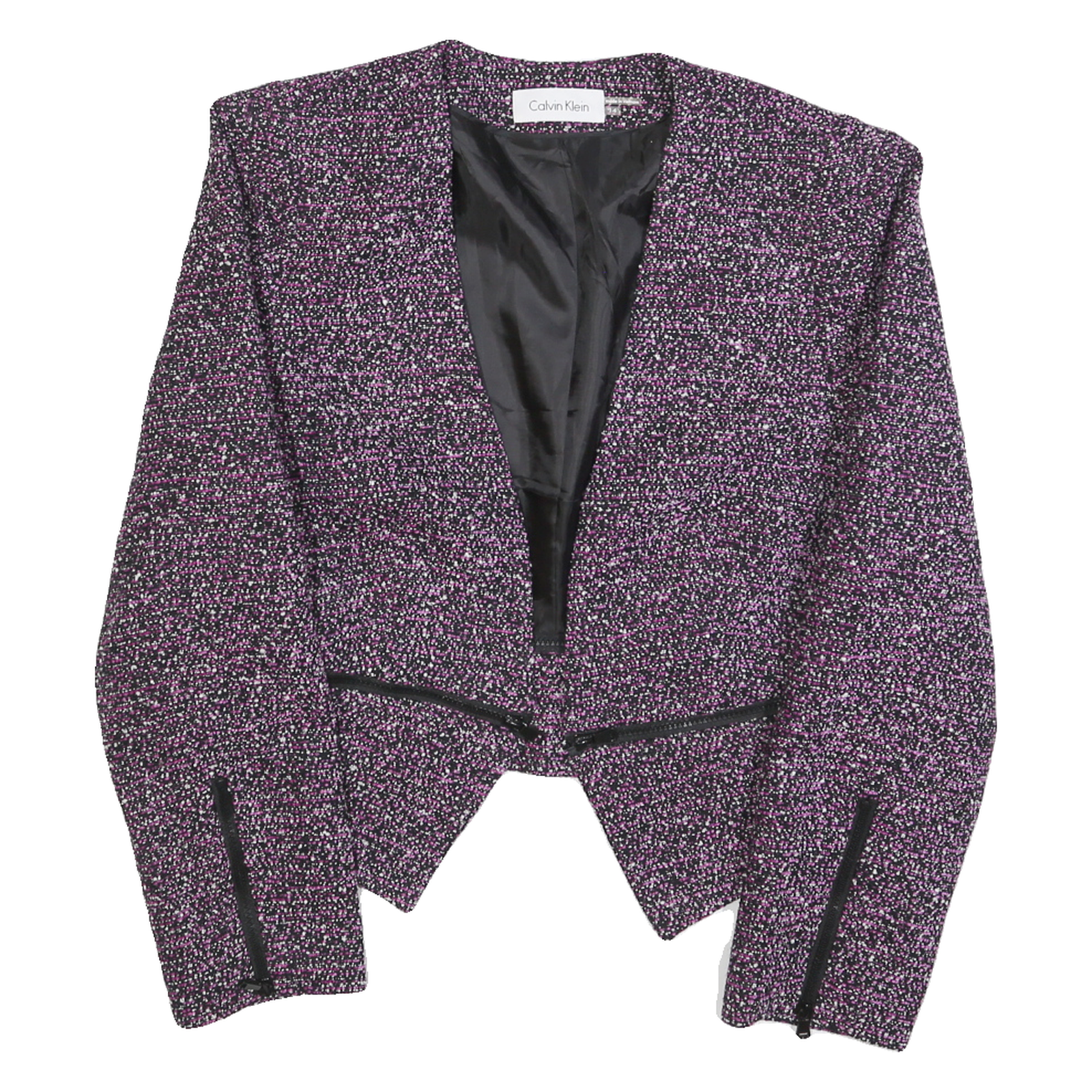 CALVIN KLEIN Womens Purple Plain Cropped Jacket M Polyester Blend Zip Closure Refurbished - N/A refurbished available on Cerqular