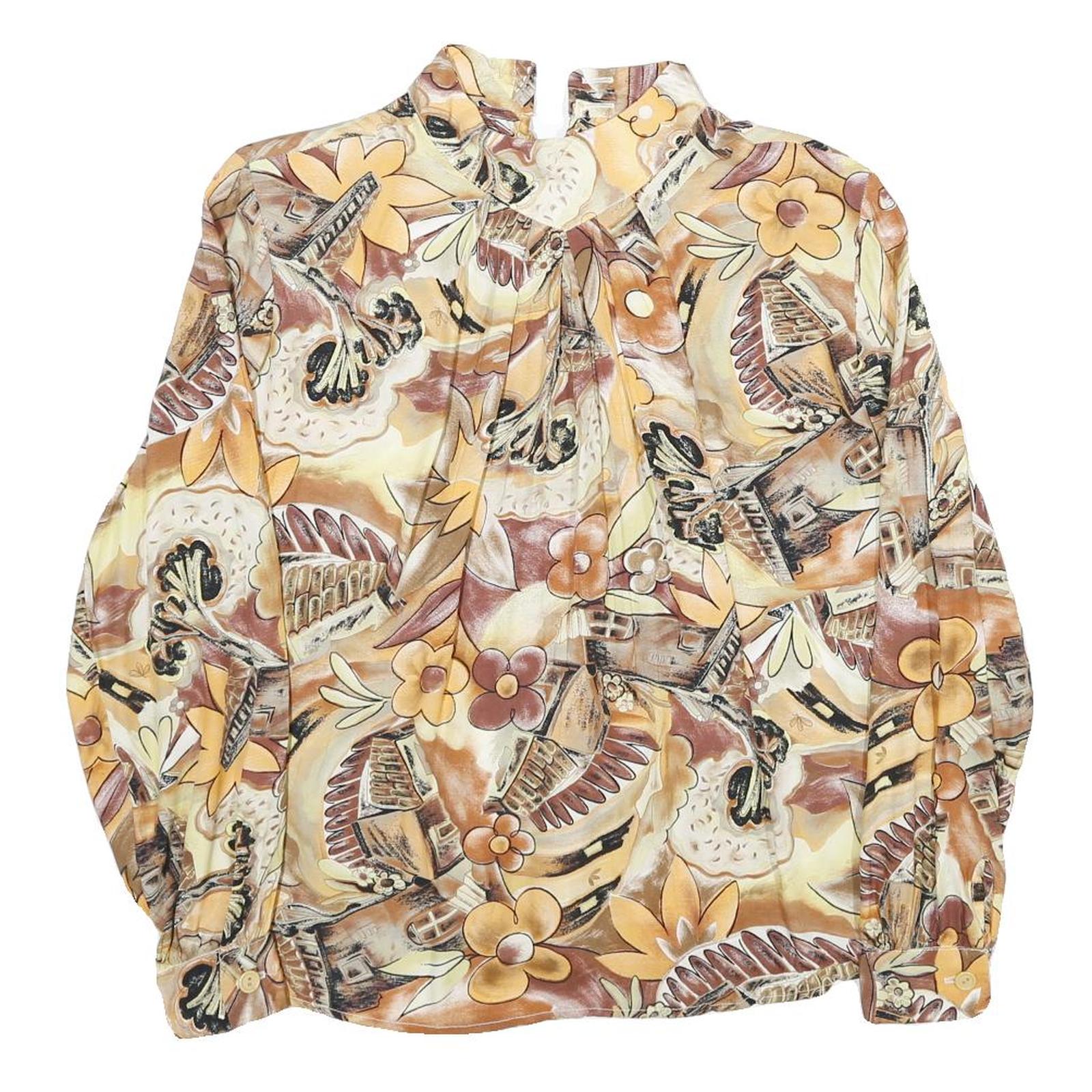 ANGELICA Womens Beige Printed Blouse Long Sleeve Button Neck M Floral Retro Refurbished - N/A refurbished available on Cerqular