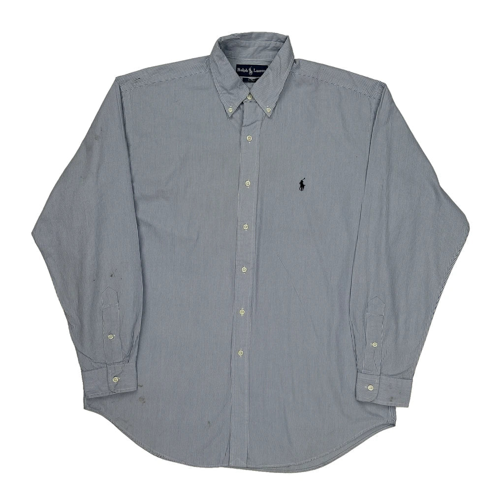 Blake Ralph Lauren Striped Shirt - Large Blue Cotton Refurbished - Thrifted (note: this is a term often used to describe second- refurbished available on Cerqular
