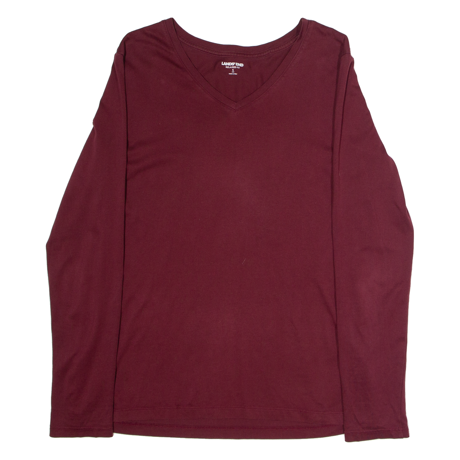 LANDS END Relaxed Fit Mens T-Shirt Maroon Long Sleeve V-Neck S Refurbished - N/A refurbished available on Cerqular