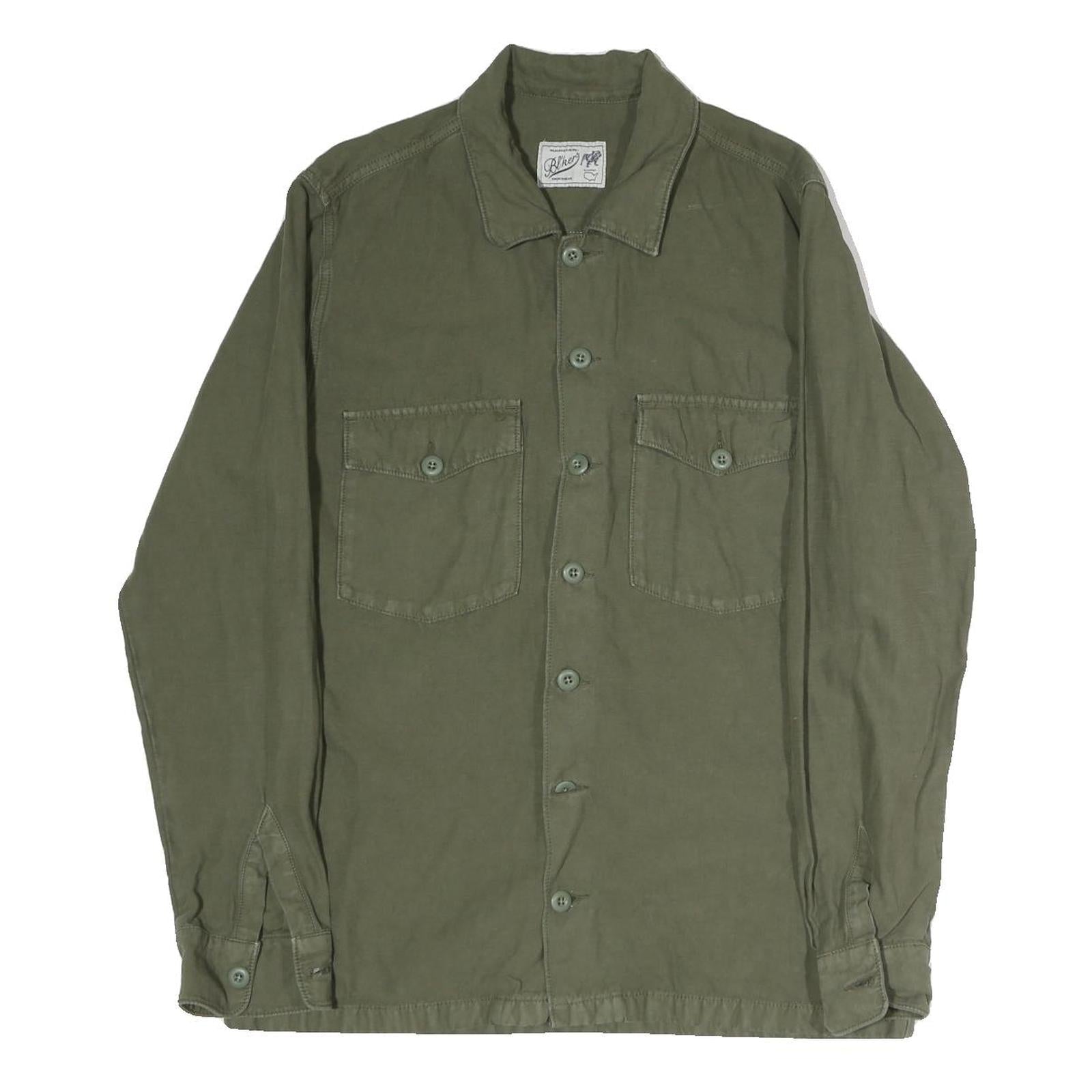 BL'KER Mens Green Button Cotton Shirt Jacket M Plain Casual Lightweight Refurbished - N/A refurbished available on Cerqular