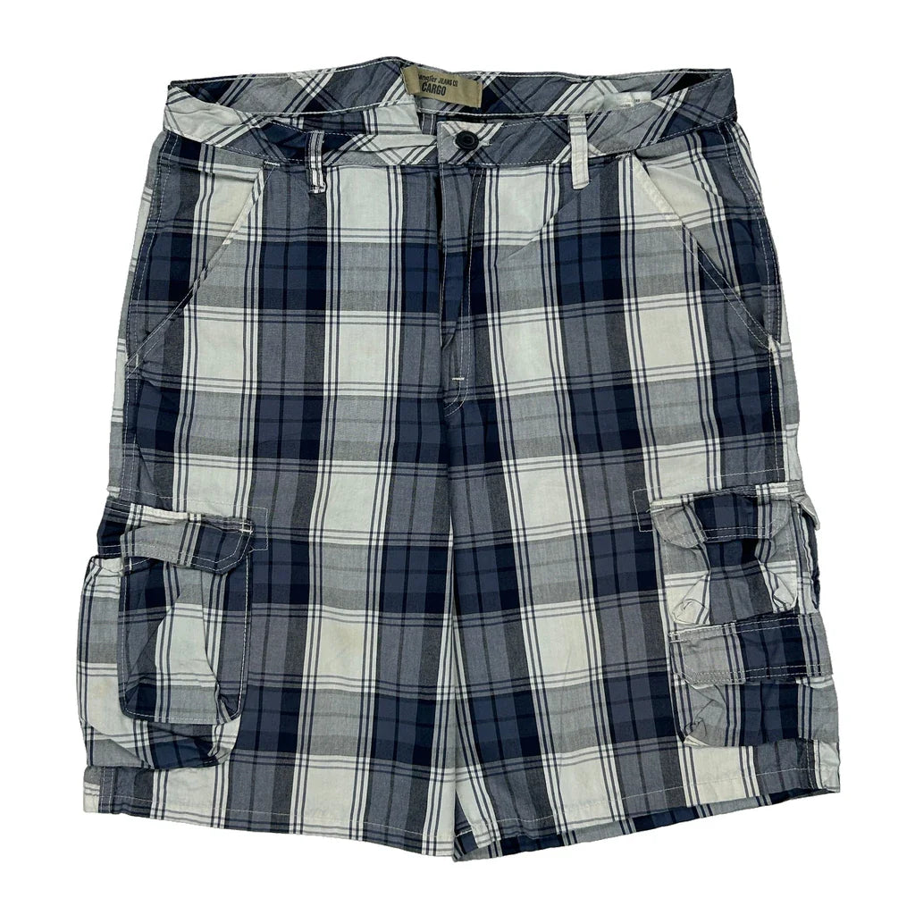 Wrangler Checked Cargo Shorts - 36W 11L Blue Cotton Refurbished - Thrifted (note: this is a term often used to describe second- refurbished available on Cerqular
