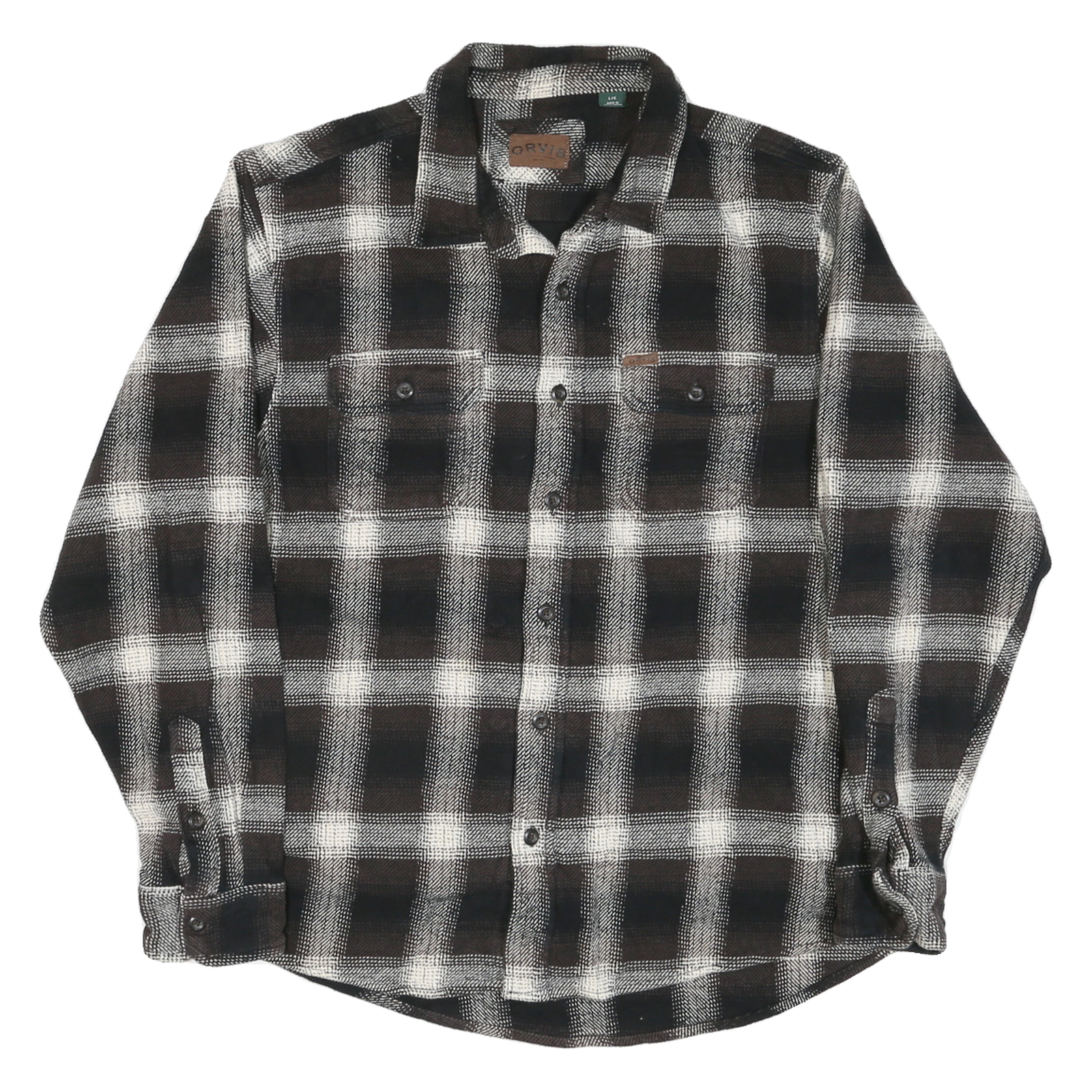 ORVIS Mens Black & Brown Check Shirt L Long Sleeve Cotton Blend Casual Refurbished - N/A refurbished available on Cerqular