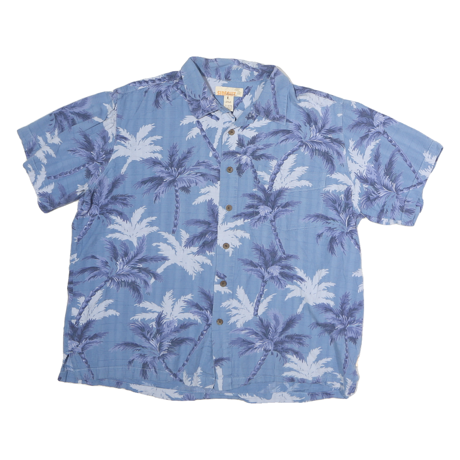 SIDEOUT Mens Blue & White Palm Tree Print Cotton Shirt L Casual Summer Beachwear Refurbished - N/A refurbished available on Cerqular
