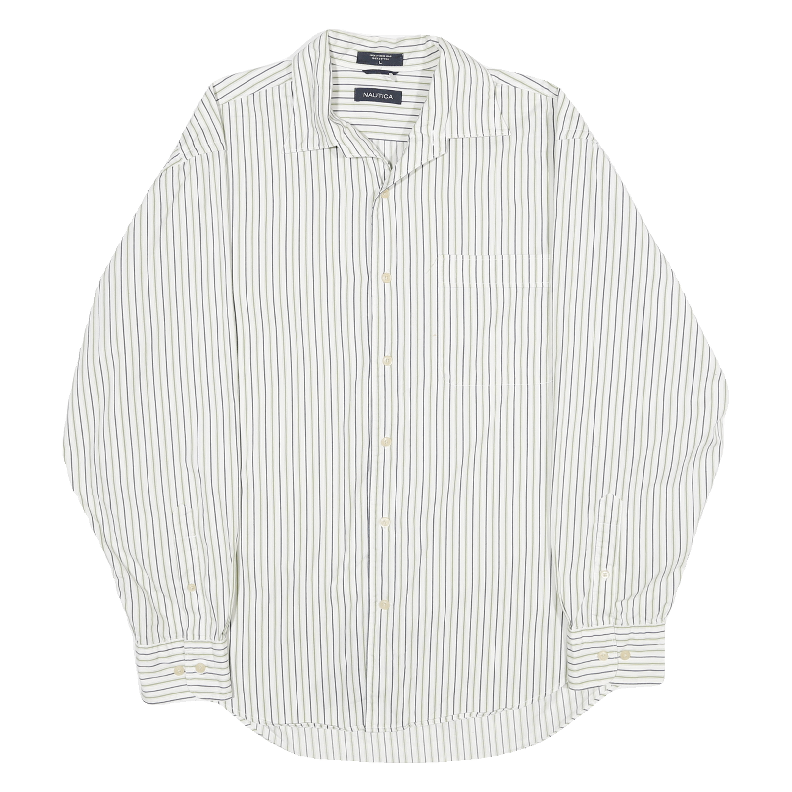 NAUTICA Mens White & Grey Stripe Cotton Shirt L Long Sleeve Casual Button Refurbished - N/A refurbished available on Cerqular