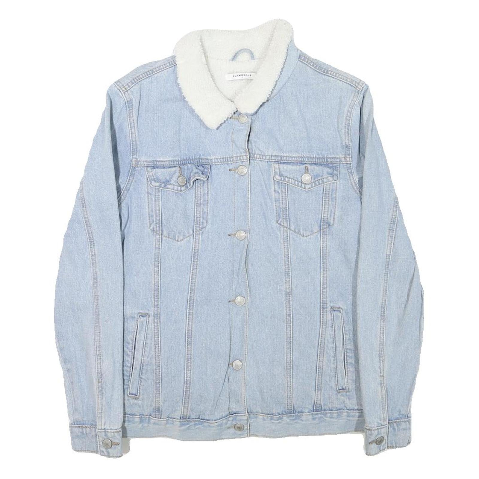 GLAMOROUS Womens Blue Denim Jacket S Cotton Blend Button Plain Casual Fashion Refurbished - N/A refurbished available on Cerqular