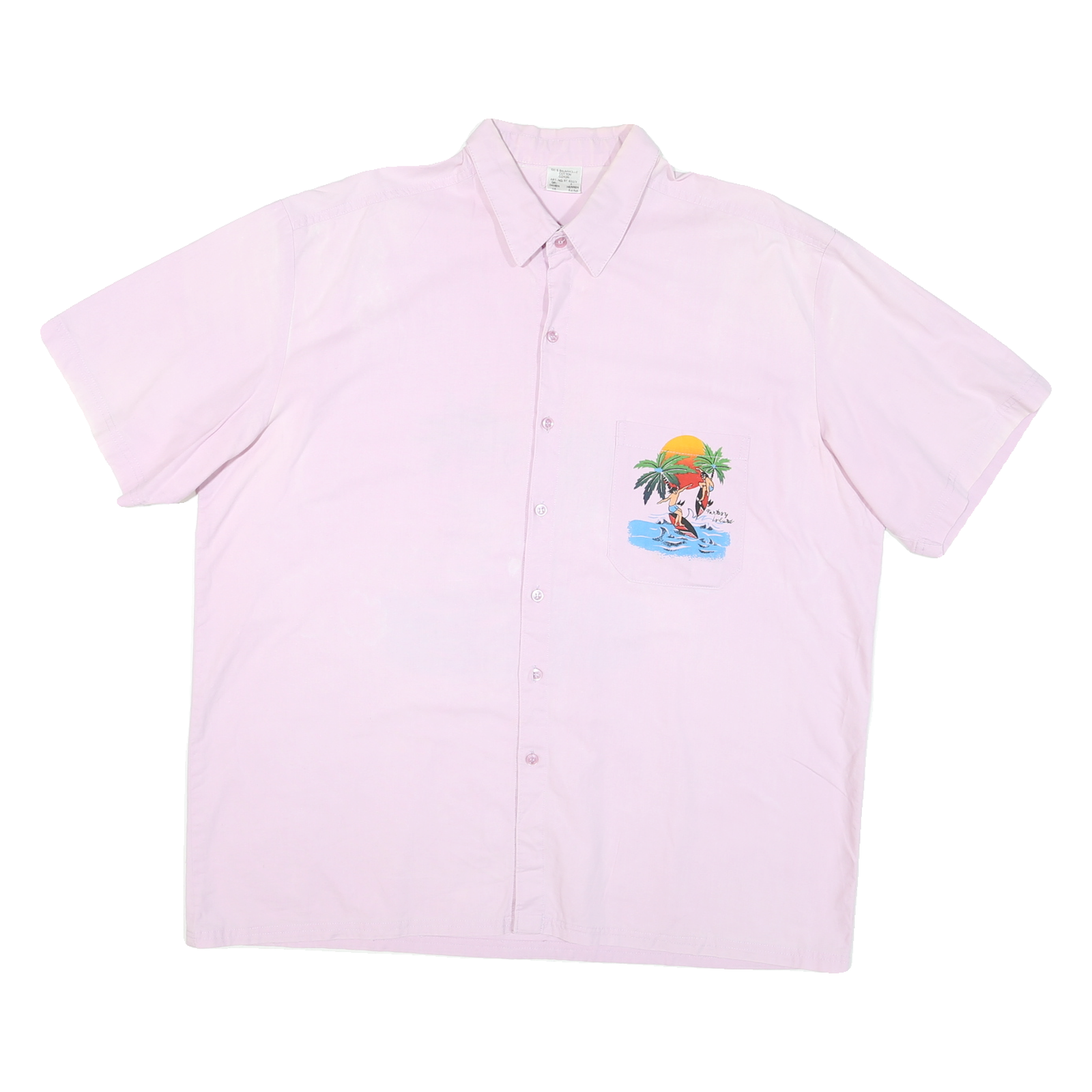 Mens Pink Surfing Print Cotton Blend Shirt XL Tropical Beach Style Casual Refurbished - N/A refurbished available on Cerqular
