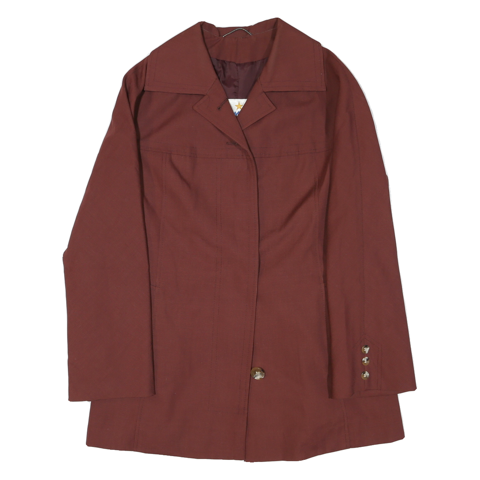 Womens Brown Button Jacket M Polyester Blend Classic Mid Length Stylish Refurbished - N/A refurbished available on Cerqular