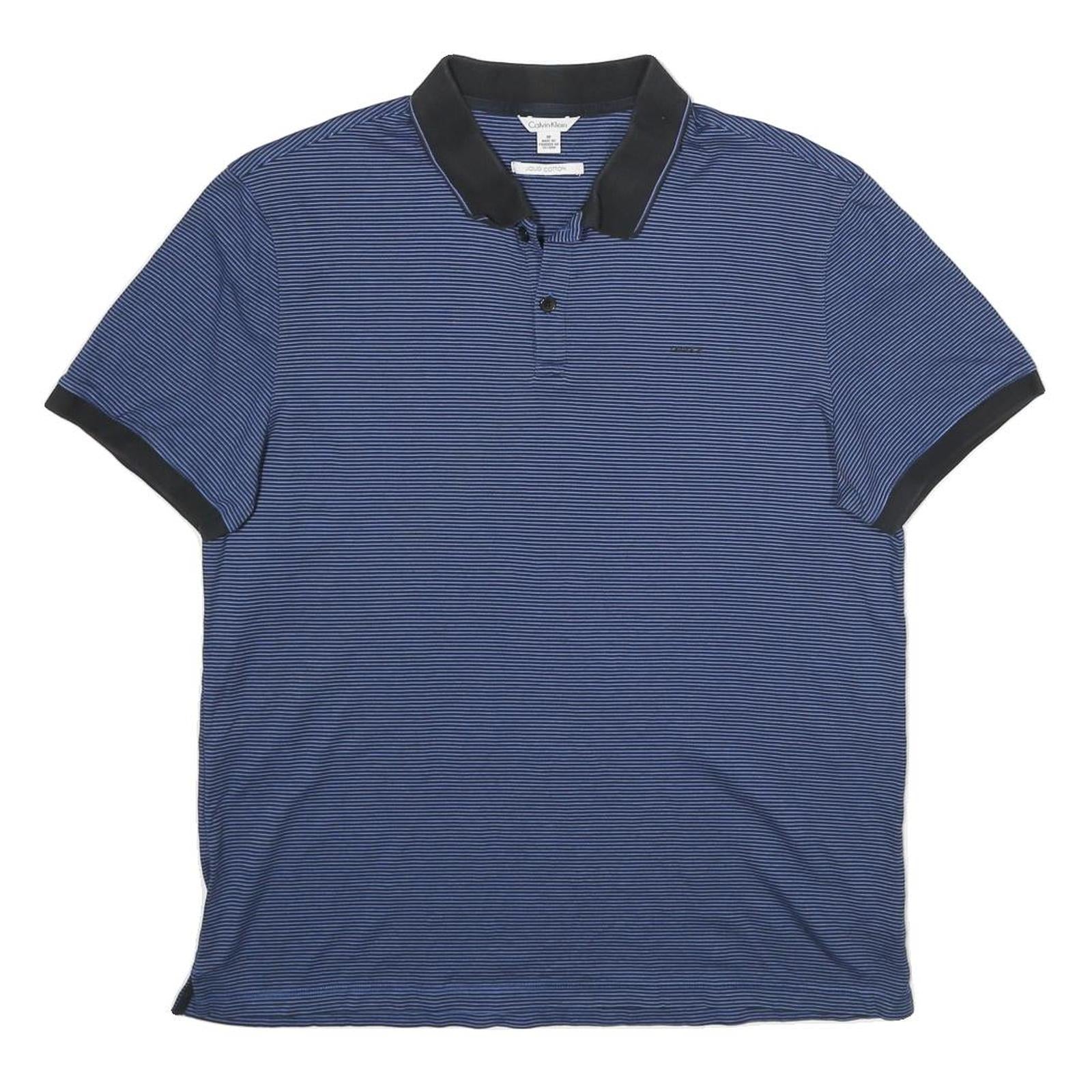CALVIN KLEIN Mens Blue & Black Short Sleeve Striped Polo Shirt M Cotton Luxury Refurbished - N/A refurbished available on Cerqular