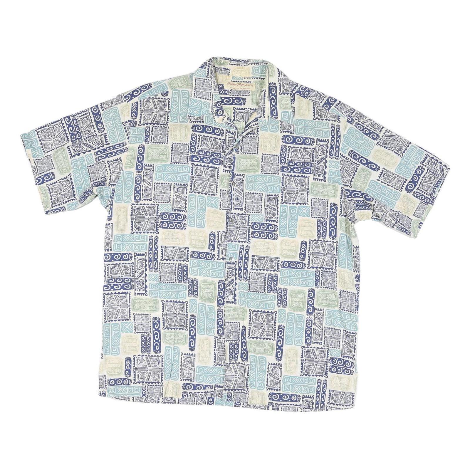 MORM THOMPSON Mens Blue & Cream Patterned Cotton Blend Shirt M Short Sleeve Refurbished - N/A refurbished available on Cerqular