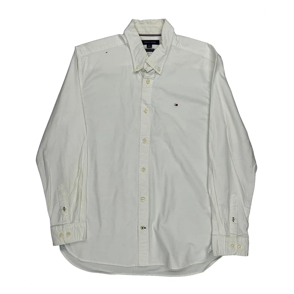 Tommy Hilfiger Shirt - Large White Cotton Refurbished - Thrifted (note: this is a term often used to describe second- refurbished available on Cerqular
