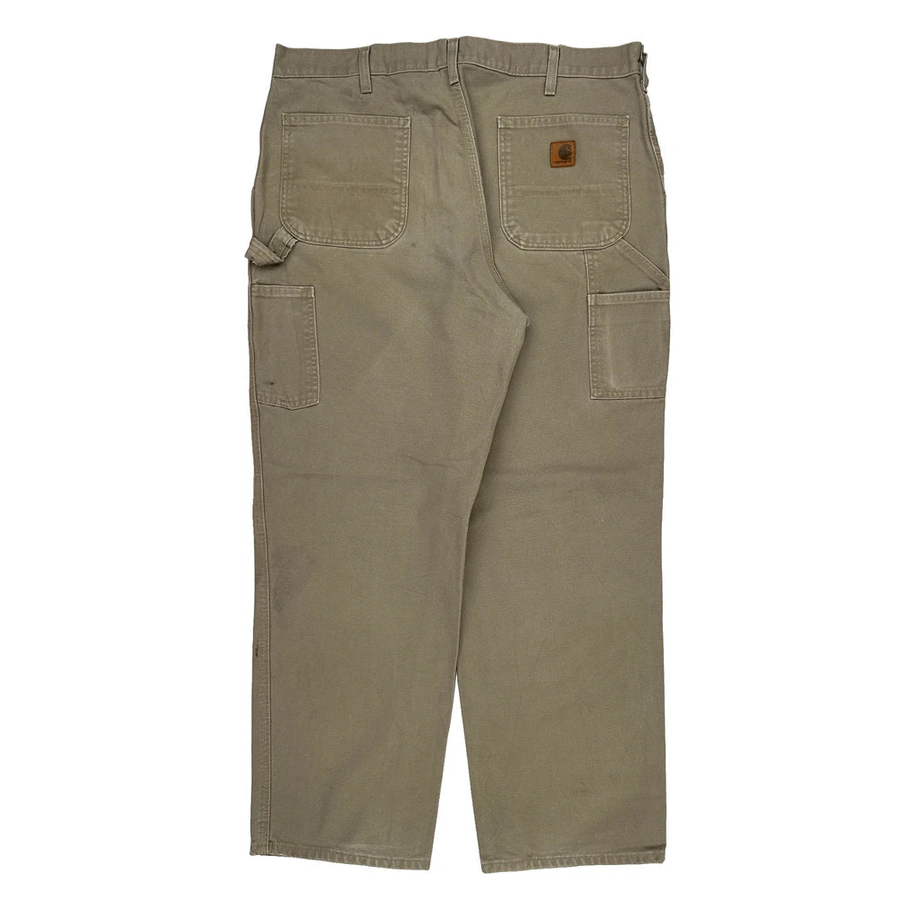 Carhartt Carpenter Trousers - 38W 32L Khaki Cotton Refurbished - Thrifted (note: this is a term often used to describe second- refurbished available on Cerqular