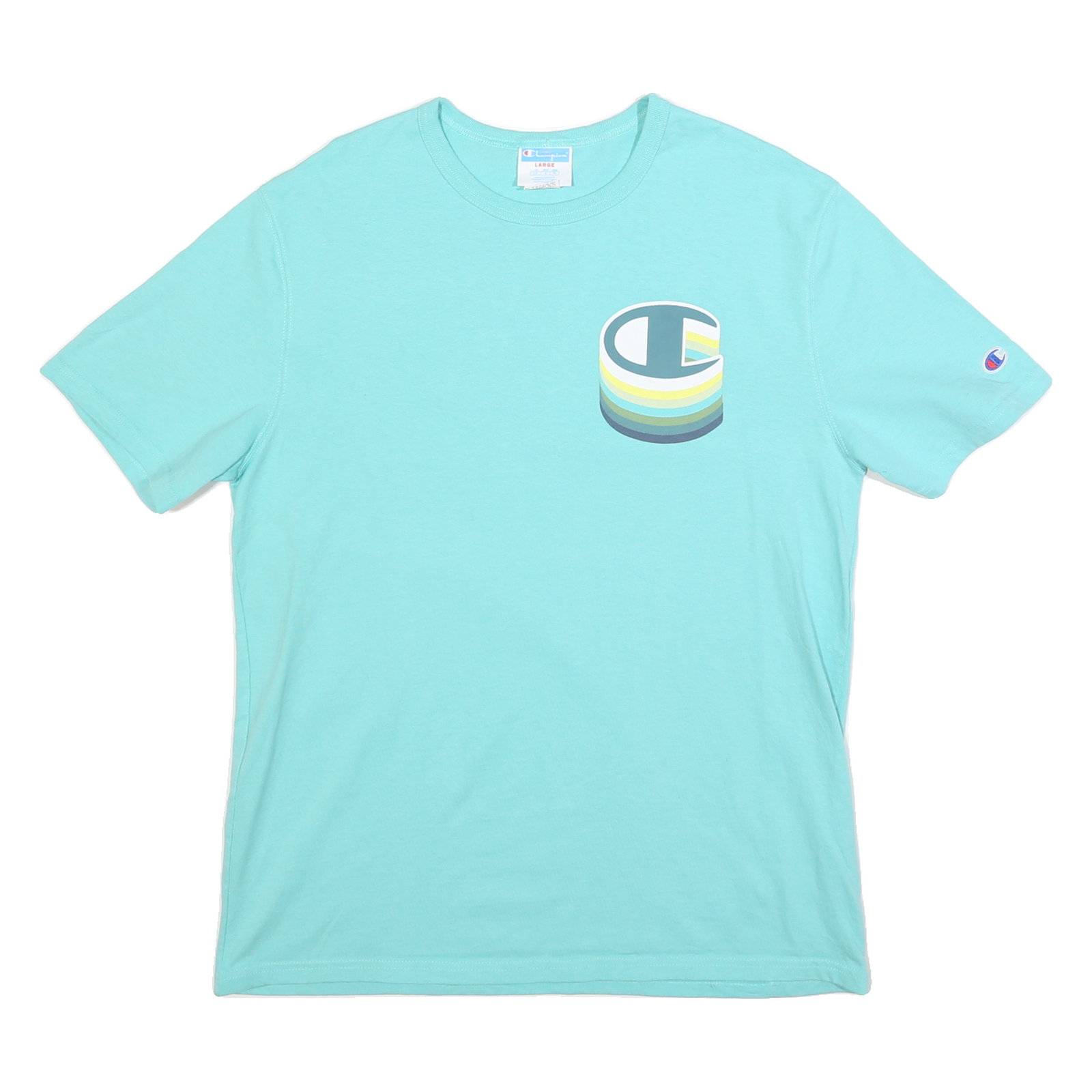 CHAMPION Mens Blue Graphic T-Shirt L Short Sleeve Crew Neck Cotton Casual Refurbished - N/A refurbished available on Cerqular