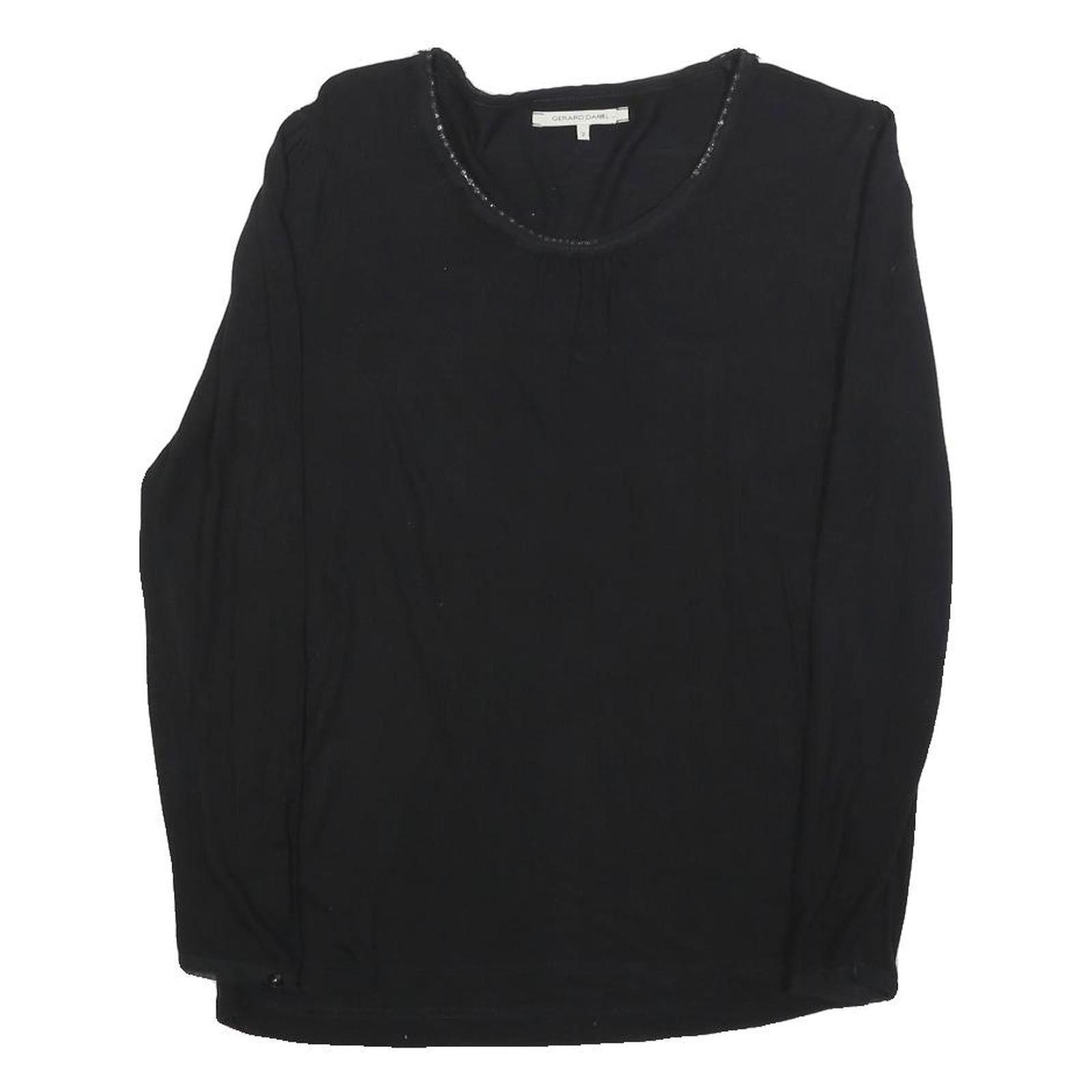 GERARD DAREL Womens Black Cotton Blend Basic Top Long Sleeve Round Neck S Refurbished - N/A refurbished available on Cerqular