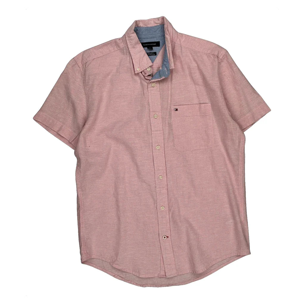Tommy Hilfiger Short Sleeve Shirt - Medium Pink Cotton Refurbished - Thrifted (note: this is a term often used to describe second- refurbished available on Cerqular