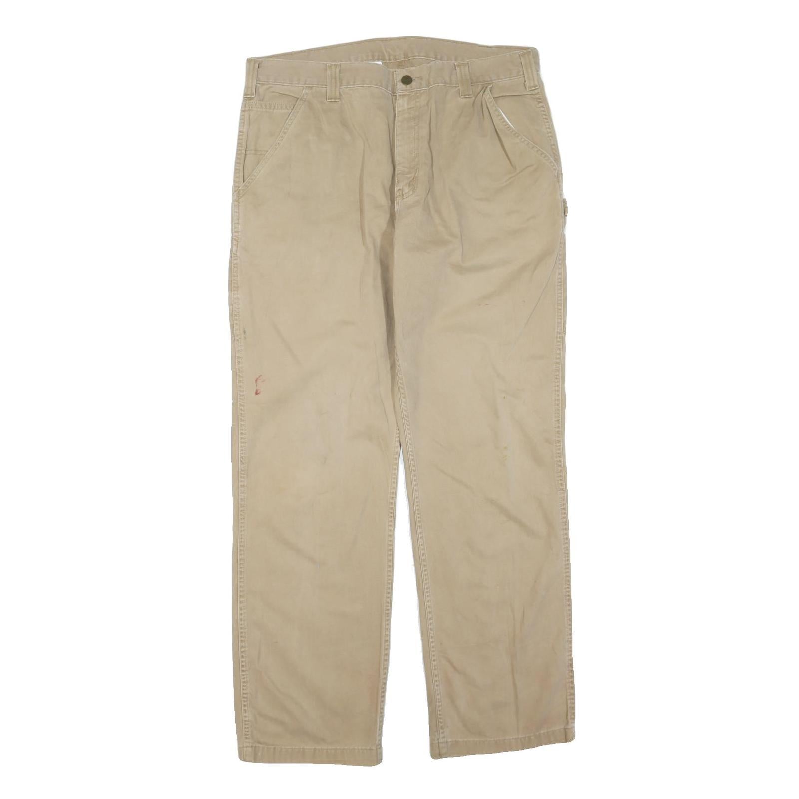 CARHARTT Mens Cotton Blend Beige Workwear Regular Fit Trousers W38 L32 Casual Refurbished - N/A refurbished available on Cerqular